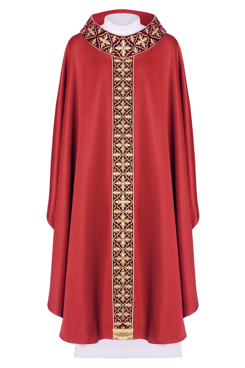 Chasuble rouge ornée de 500 pierres avec bande étroite