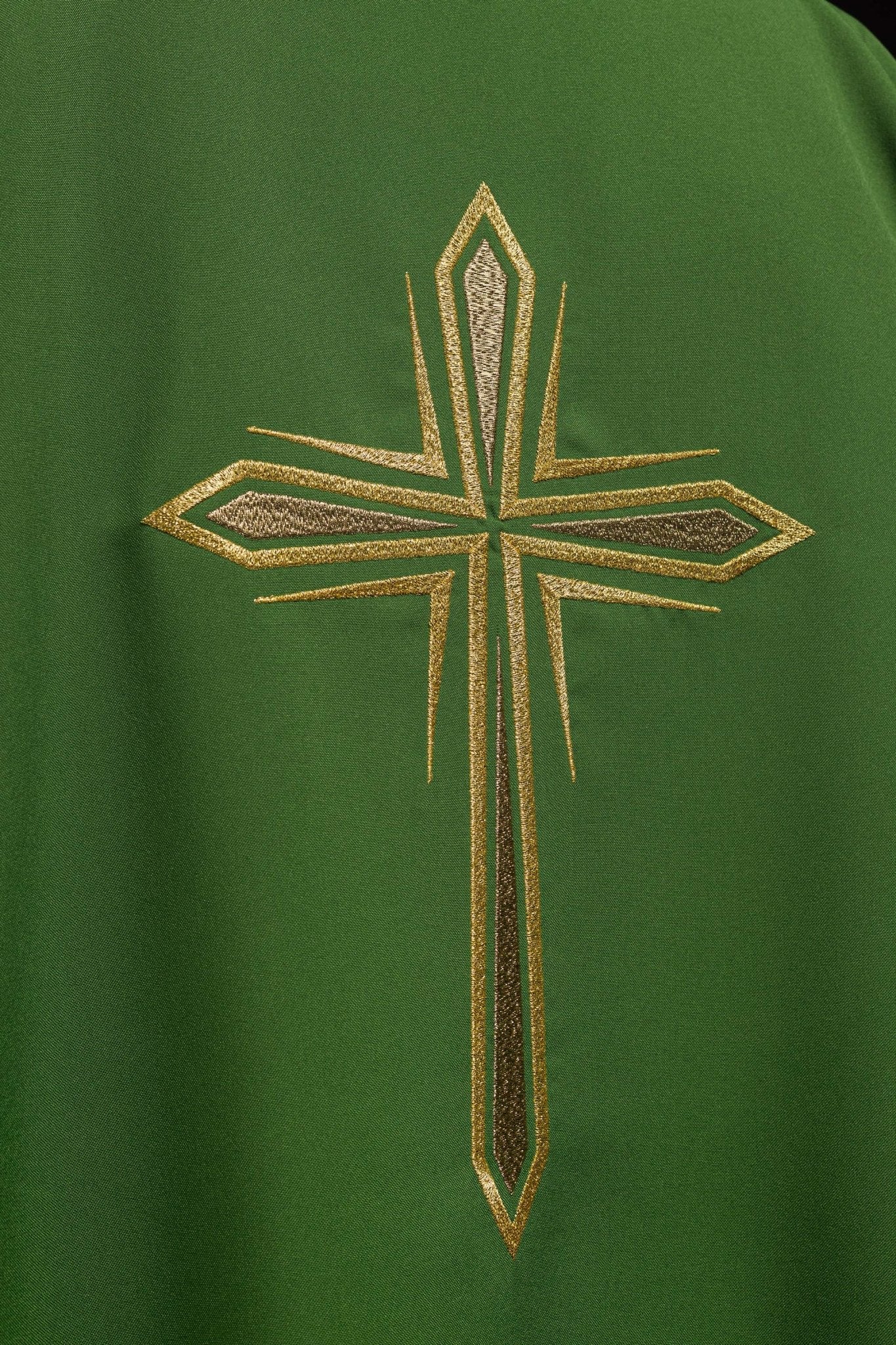 Dalmática verde con cruz dorada bordada KDL/037/01/12/D - CHASUBLES.FR