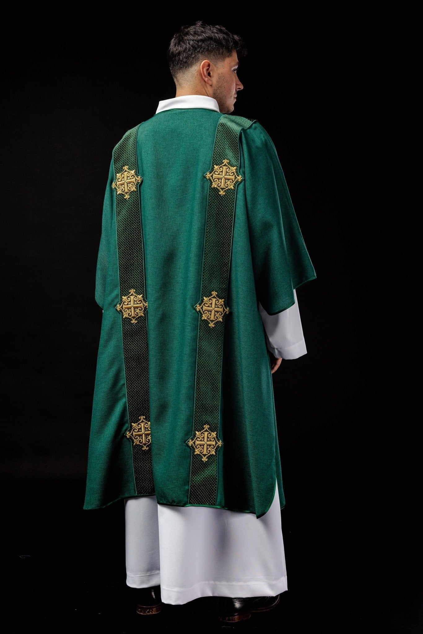 Dalmatien à rayures sur fond de velours avec les symboles de la Croix Verte LE/1030/01/B - CHASUBLES.FR