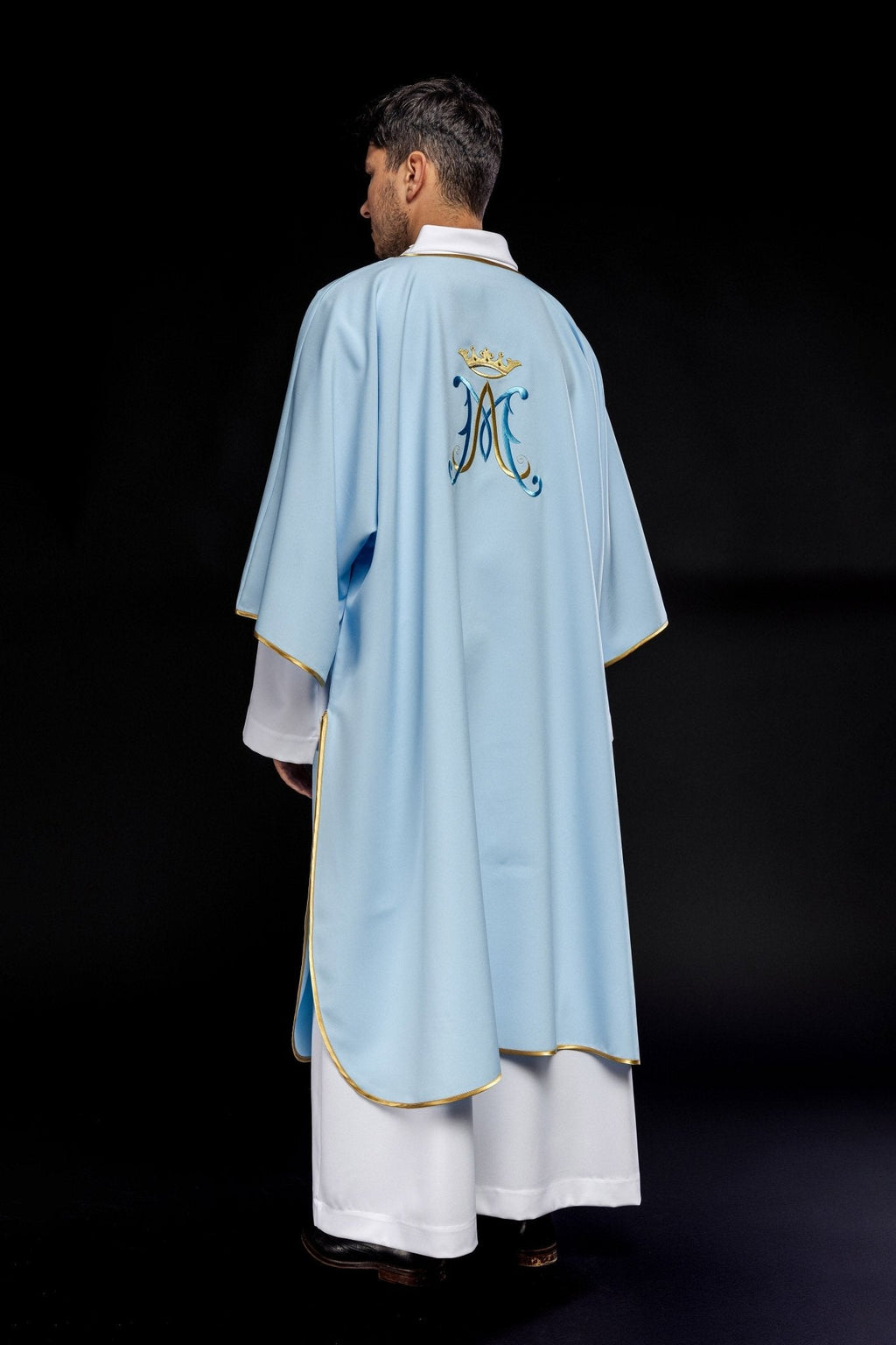 Dalmatique avec broderie mariale bleue KDL/090/06/12/D - CHASUBLES.FR
