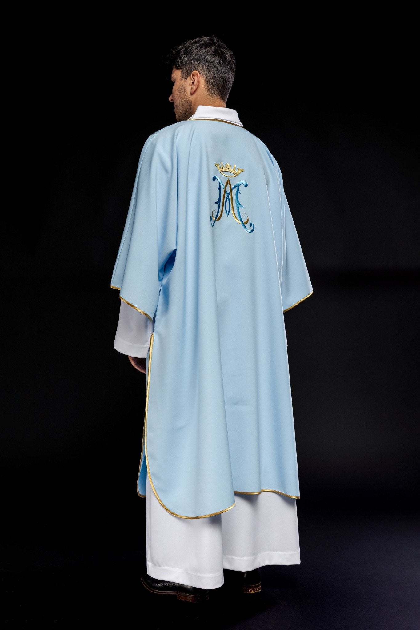 Dalmatique avec broderie mariale bleue KDL/090/06/12/D - CHASUBLES.FR