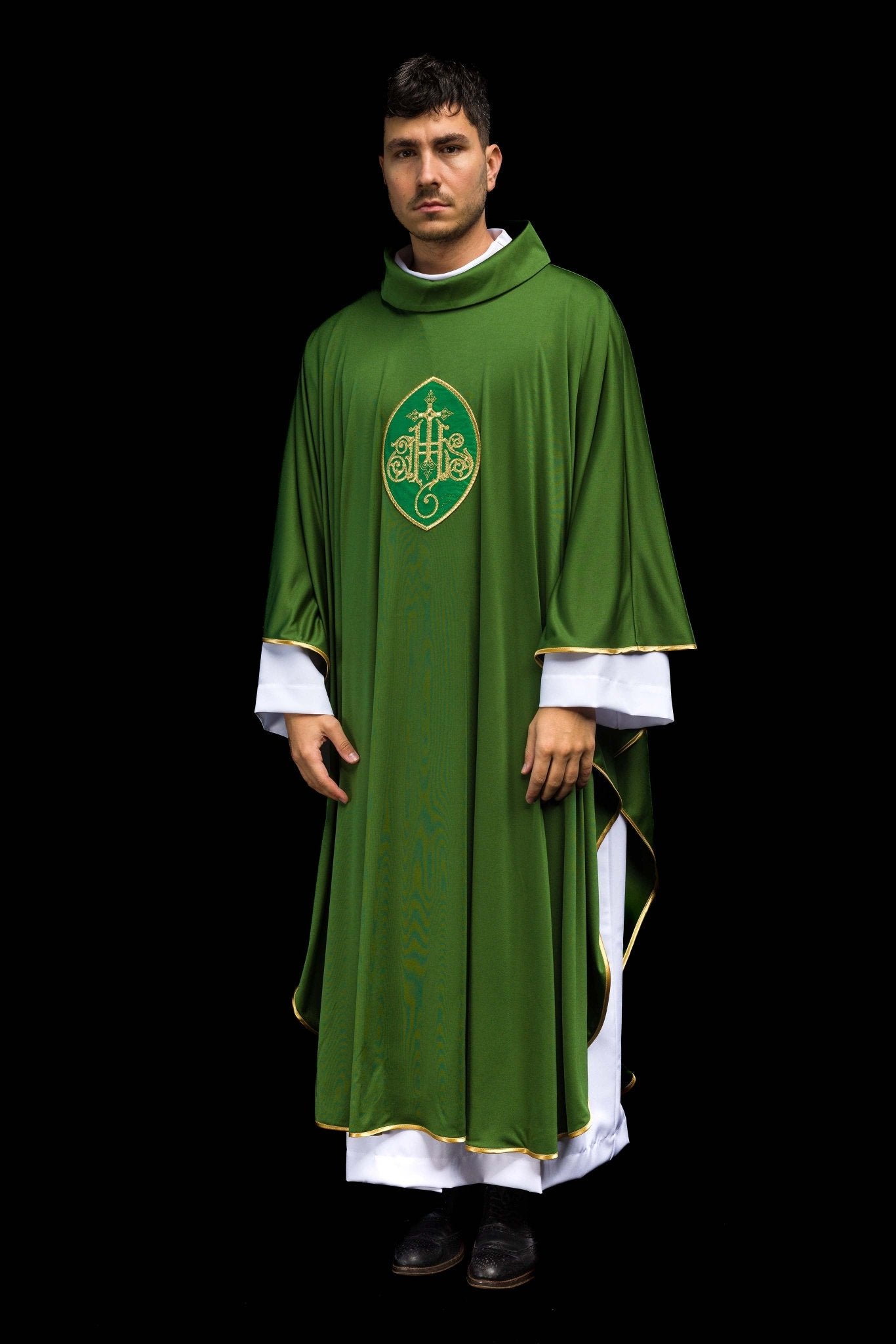 Ecru chasuble JHS en tissu léger SACROLITE KOR/388/01/78 - CHASUBLES.FR