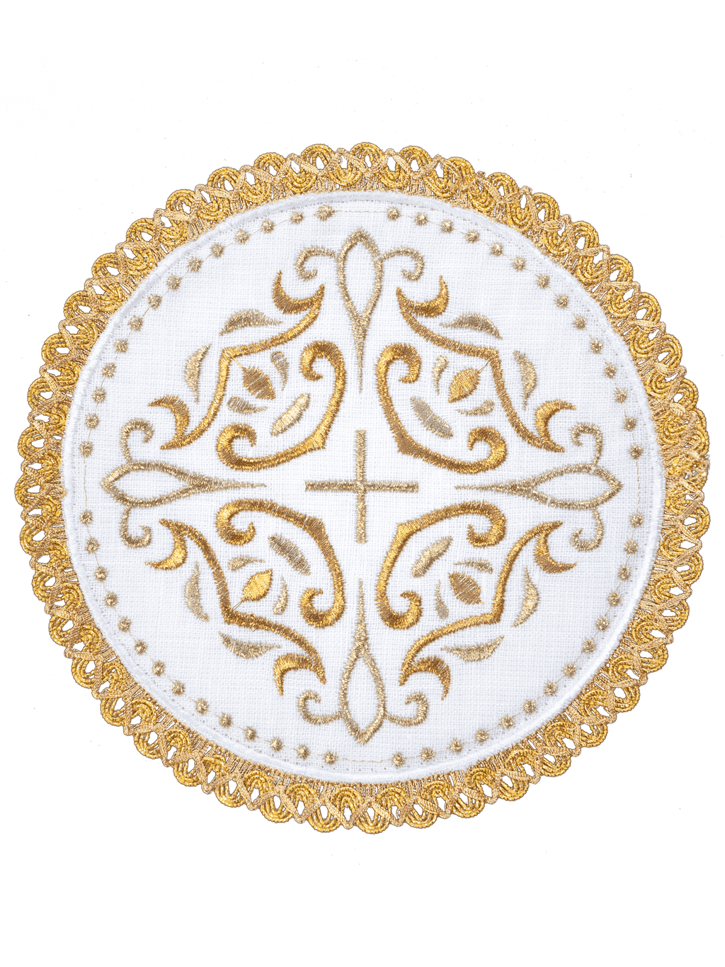 Ensemble de bonnets en lin avec motif croisé sur le bout rond entouré d'une riche broderie S - 5025 - CHASUBLES.FR