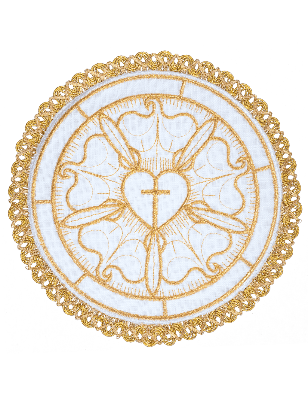Ensemble de bonnets en lin avec motif de cœur et de croix sur le bout ron S - 5026 - CHASUBLES.FR