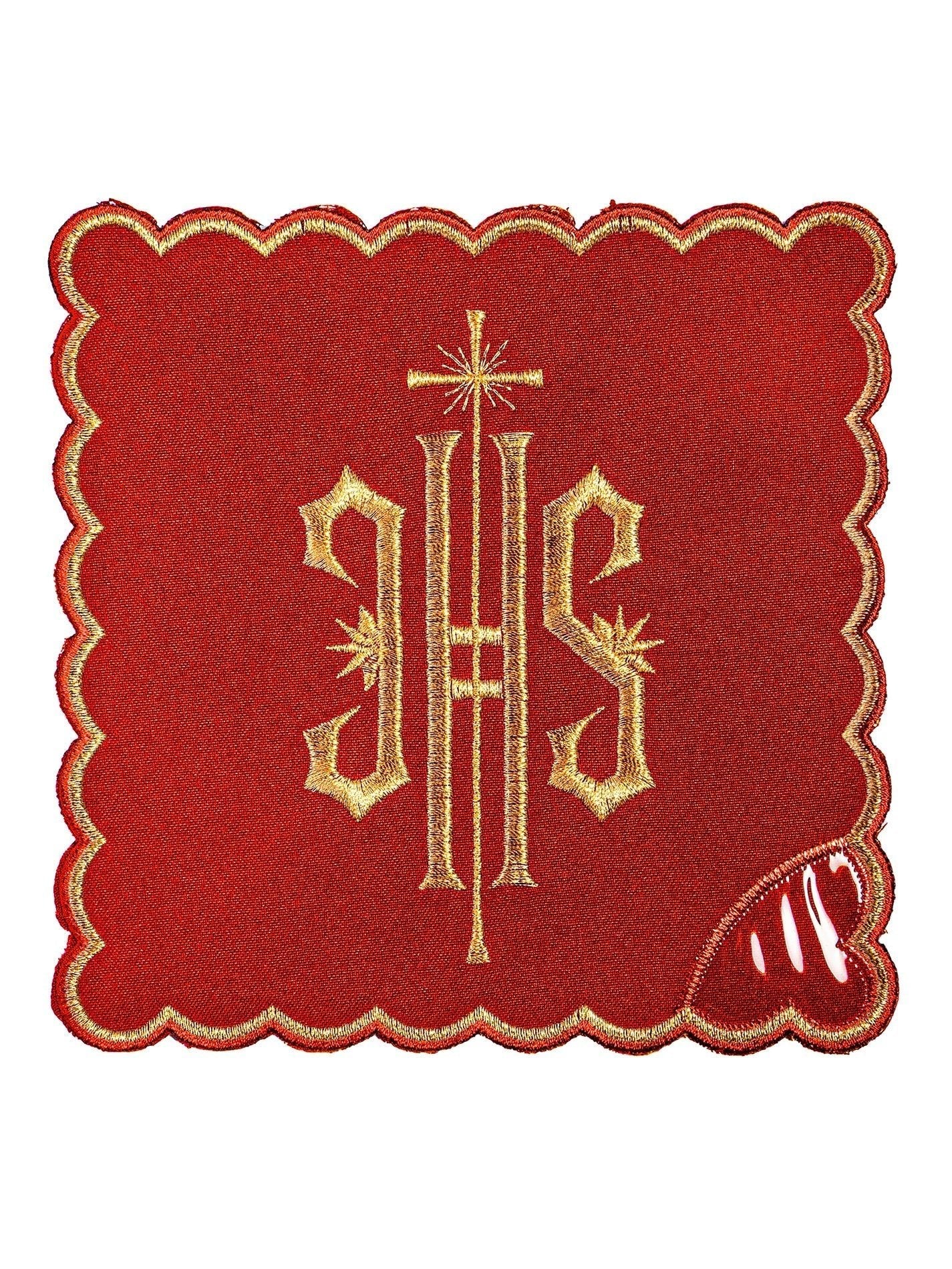 Ensemble de Linge d'autel brodé avec le motif IHS en rouge KK/029/02 - CHASUBLES.FR