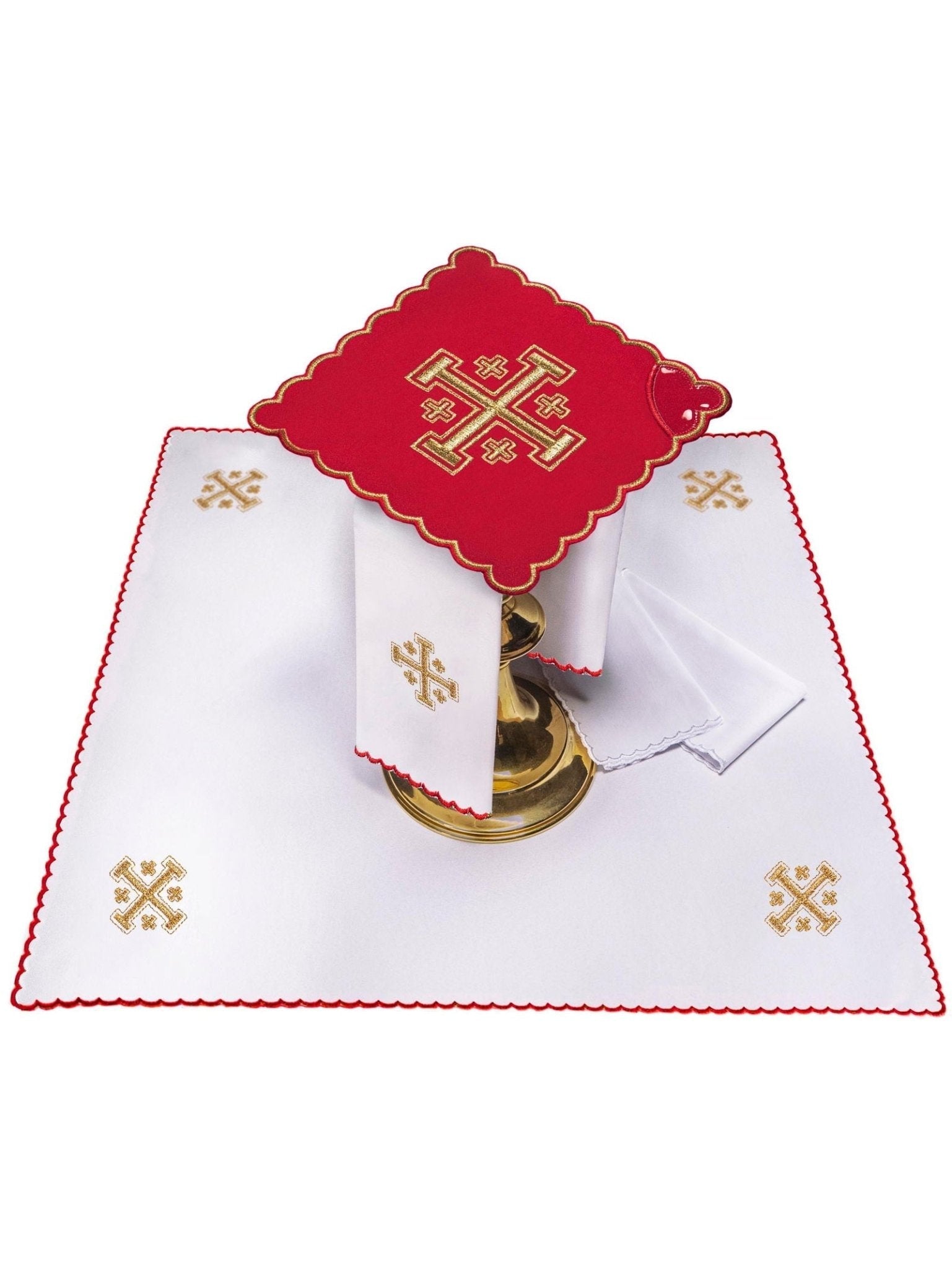 Ensemble de Linge d'autel brodé avec une croix de Jérusalem rouge KK/030/02 - CHASUBLES.FR