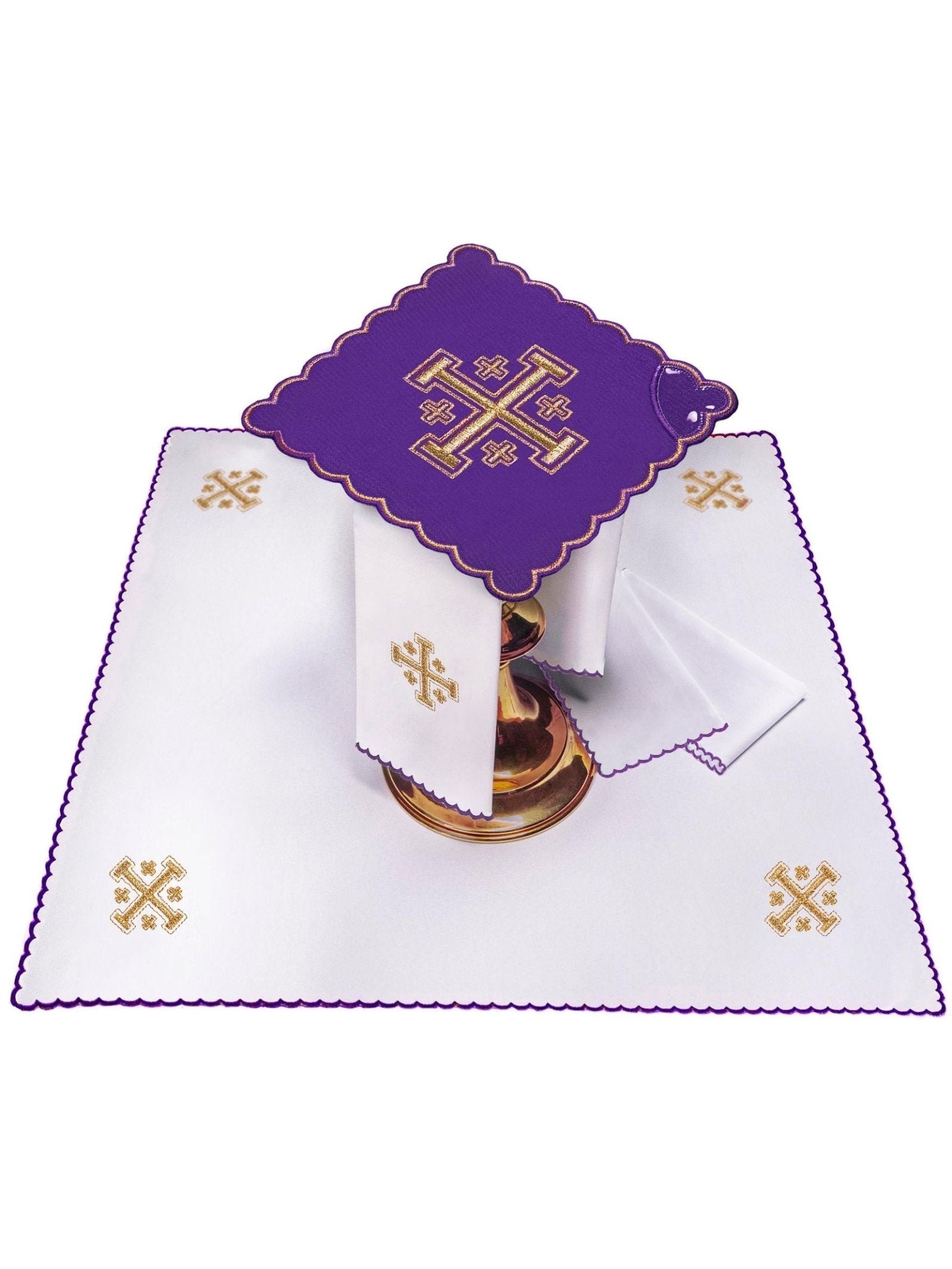 Ensemble de Linge d'autel brodé avec une croix de Jérusalem violet KK/030/03 - CHASUBLES.FR