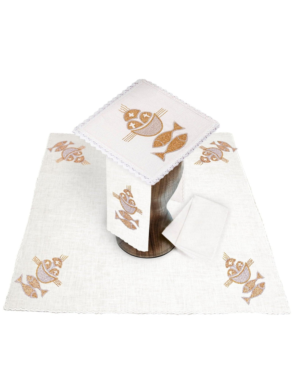 Ensemble de Linge d'autel en lin avec le motif brodé PAX KKL/018 - CHASUBLES.FR