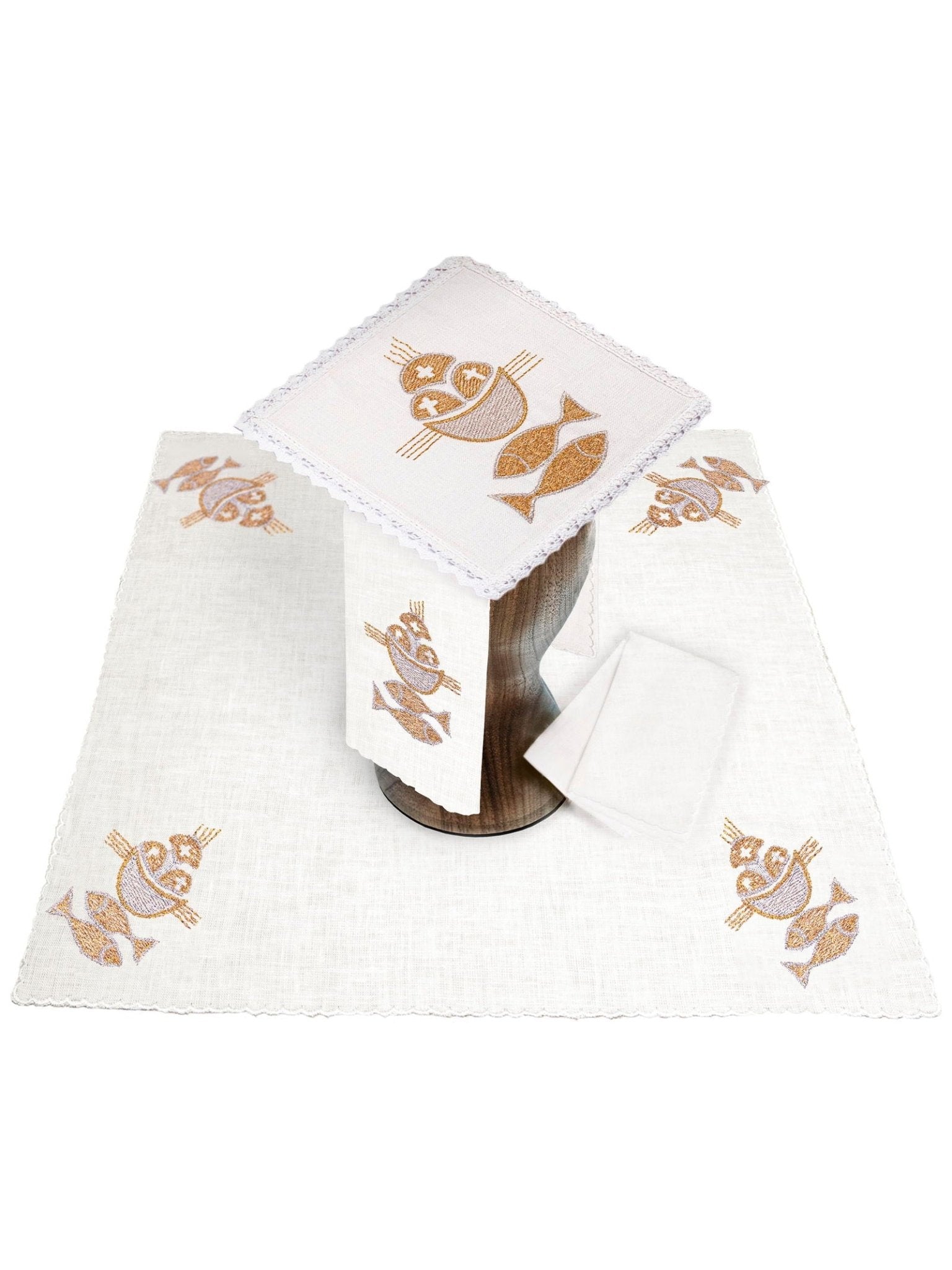 Ensemble de Linge d'autel en lin avec le motif brodé PAX KKL/018 - CHASUBLES.FR
