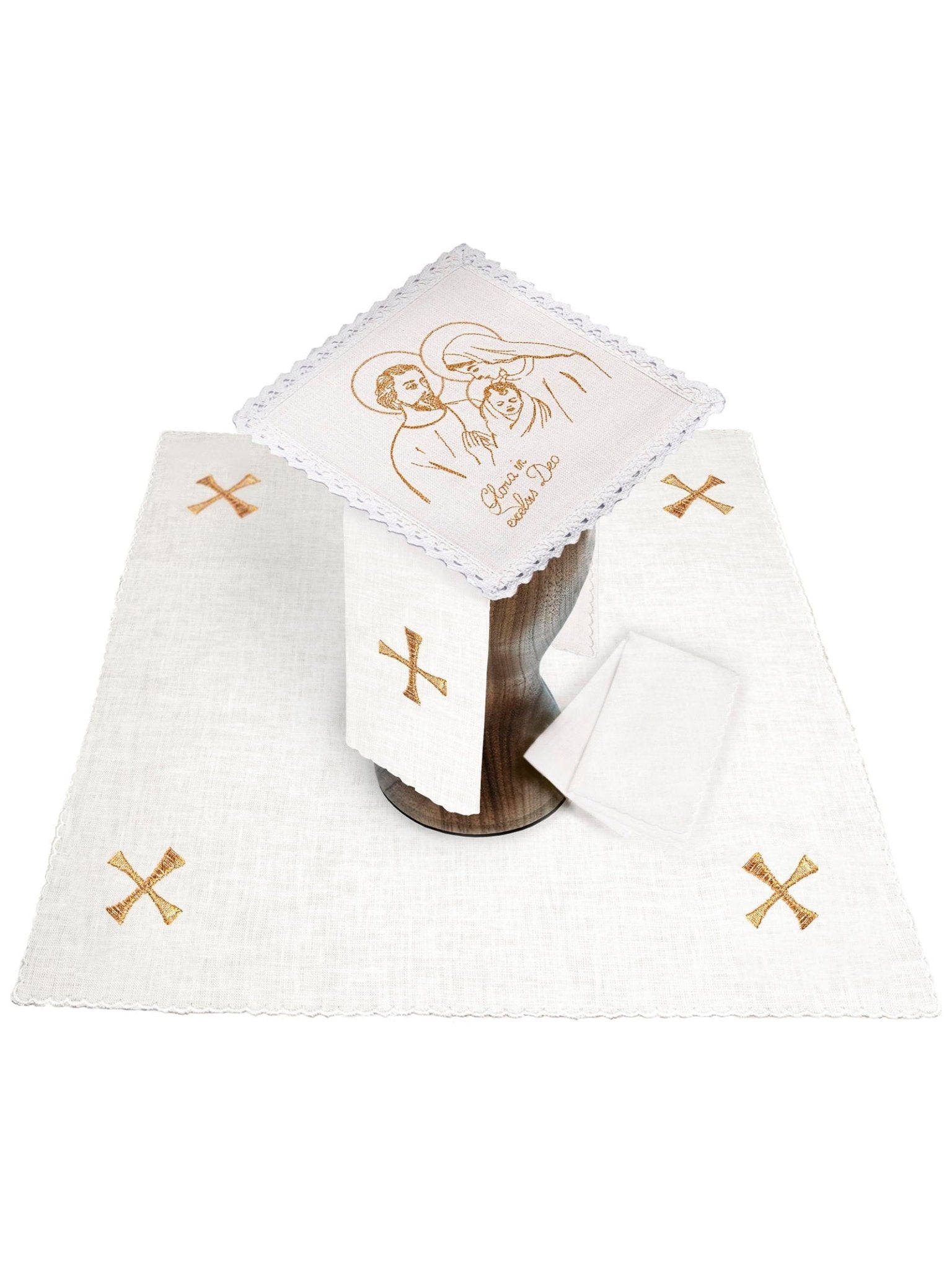 Ensemble de Linge d'autel en lin avec le motif des poissons KKL/118 - CHASUBLES.FR