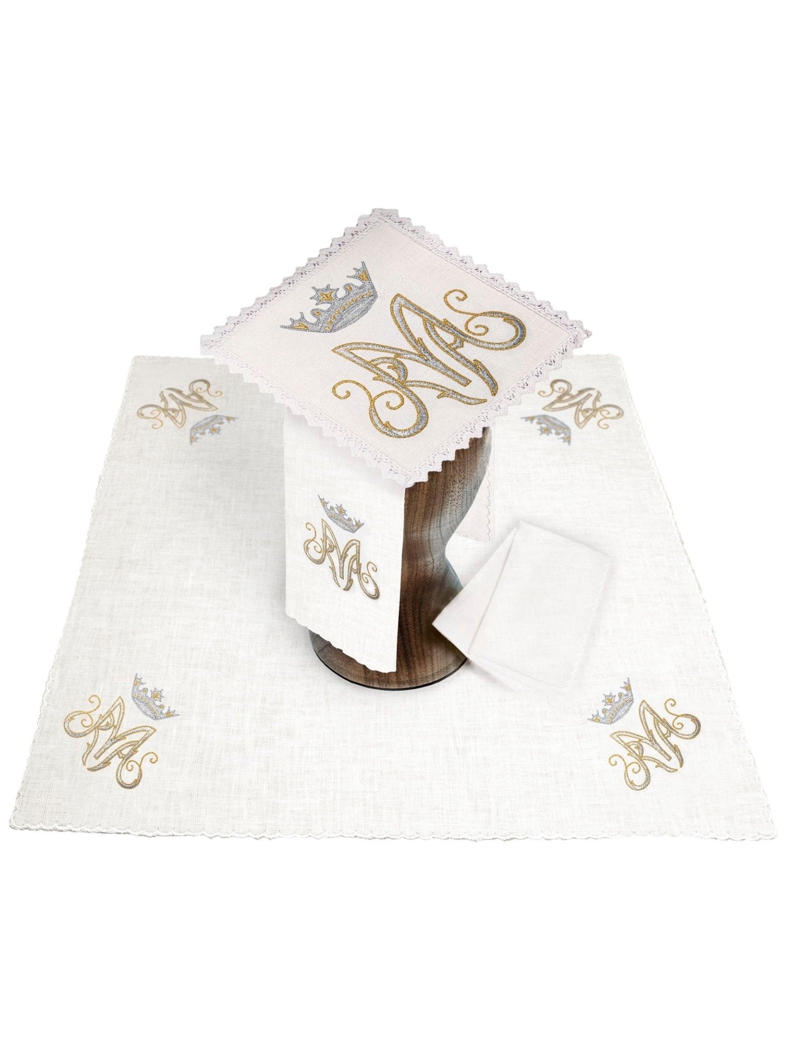 Ensemble de Linge d'autel en lin avec le motif marial KKL/003/C2 - CHASUBLES.FR