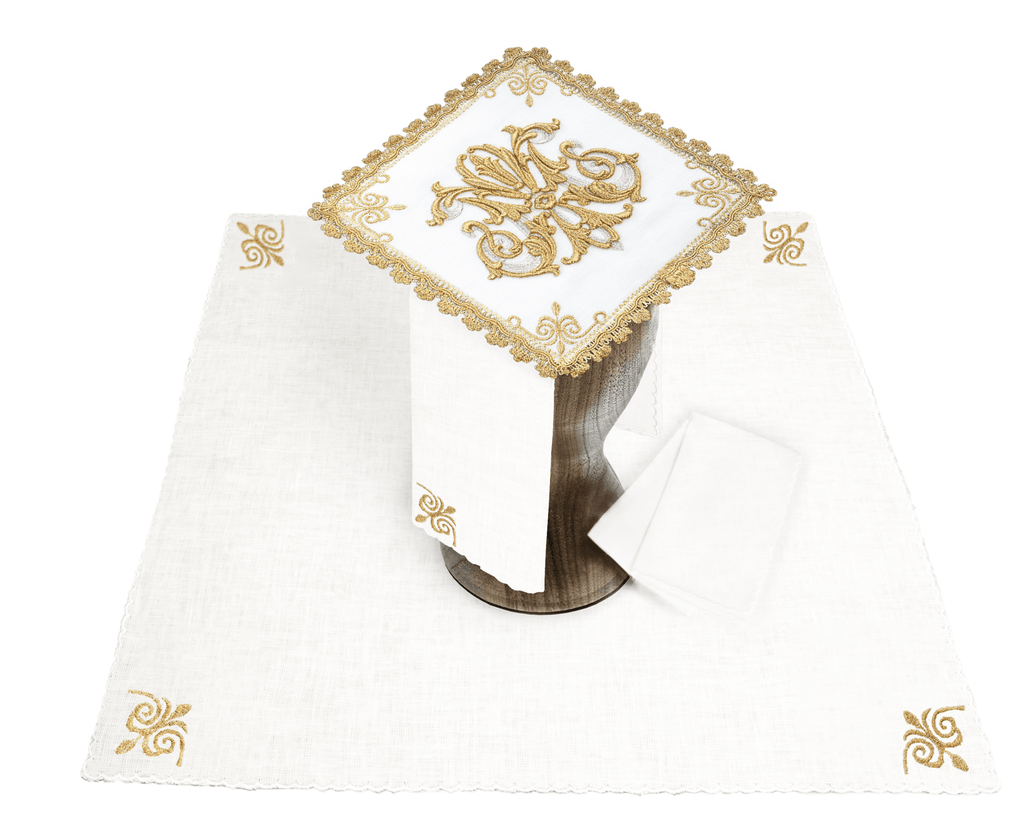 Ensemble de Linge d'autel en lin avec une broderie et des pierres HA/5012 - CHASUBLES.FR