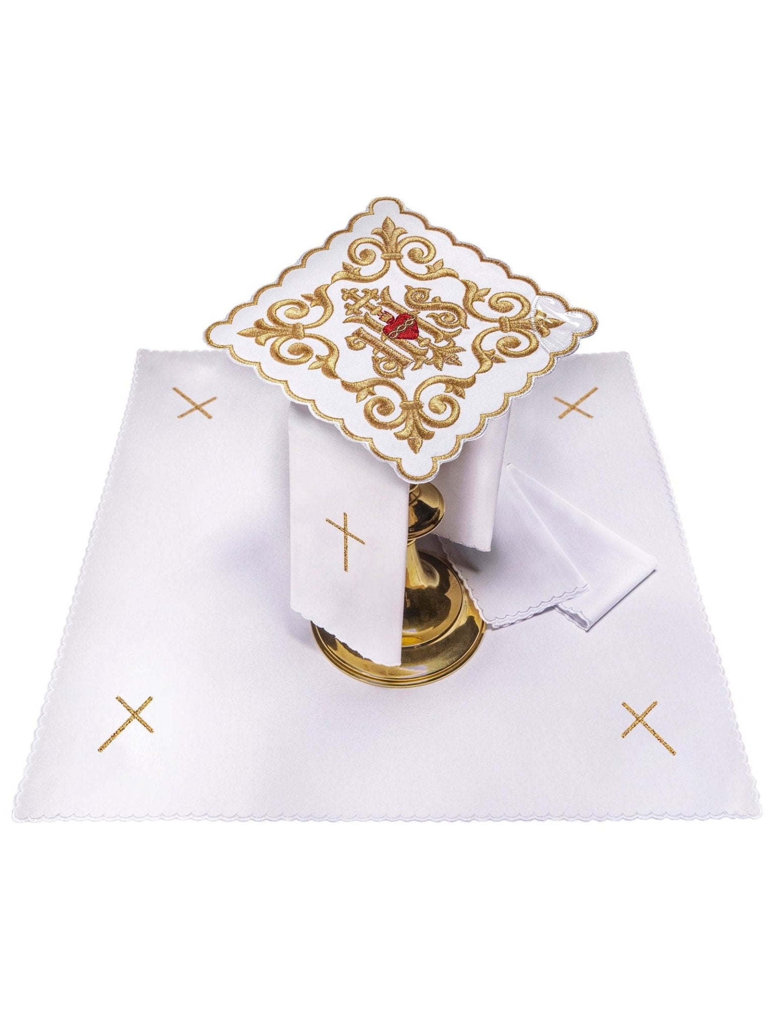 Ensemble de Linge d'autel richement décoré avec une broderie IHS KK/146 - CHASUBLES.FR