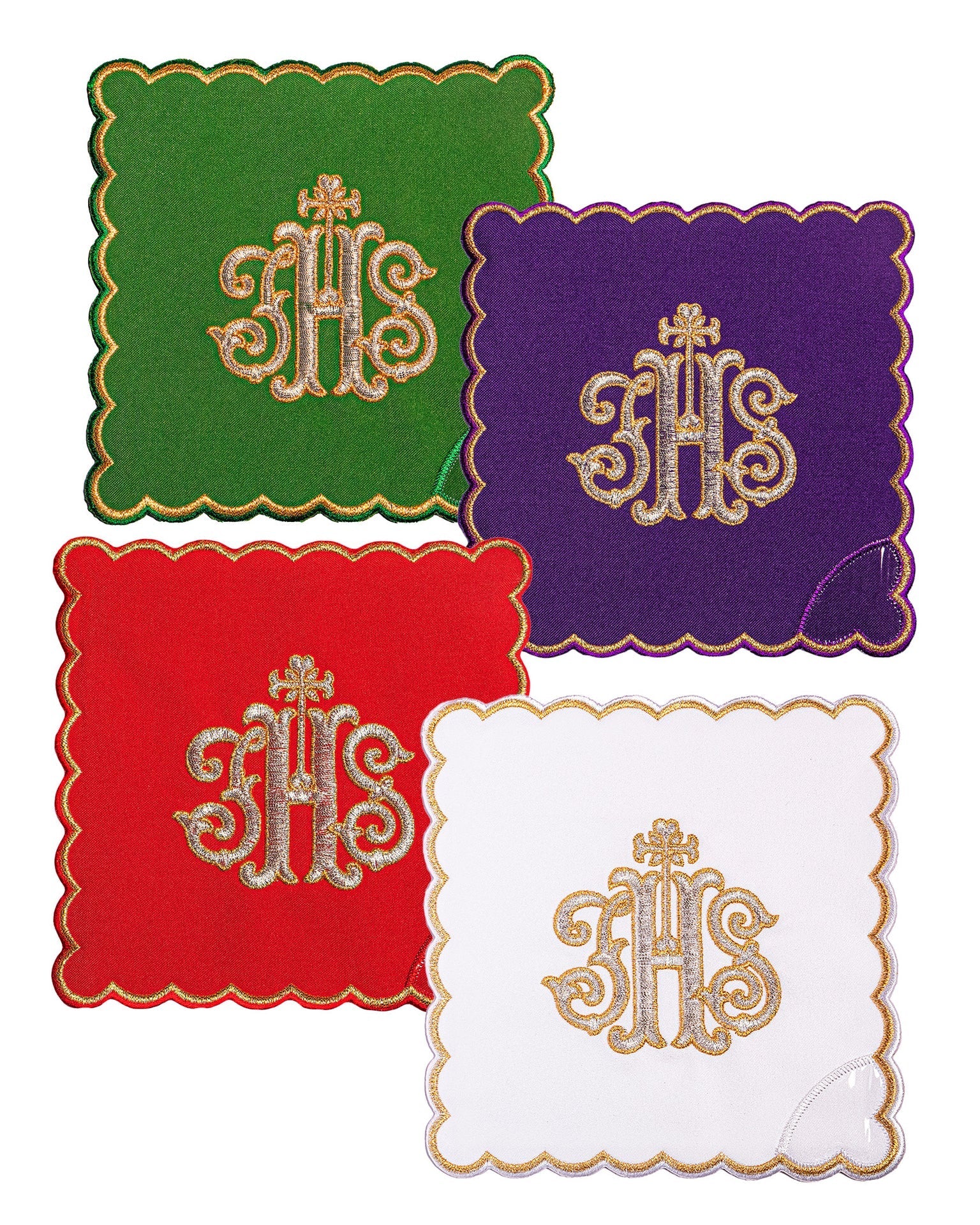 Ensemble de palles avec le symbole IHS en quatre couleurs liturgiques KPA4/072 18*18 - CHASUBLES.FR