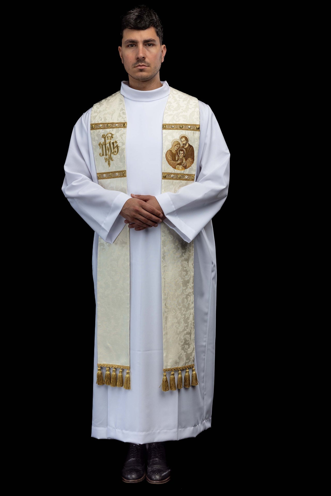 Étole avec représentation de la Sainte Famille confectionnée dans un tissu décoratif S-2075-05-88 - CHASUBLES.FR