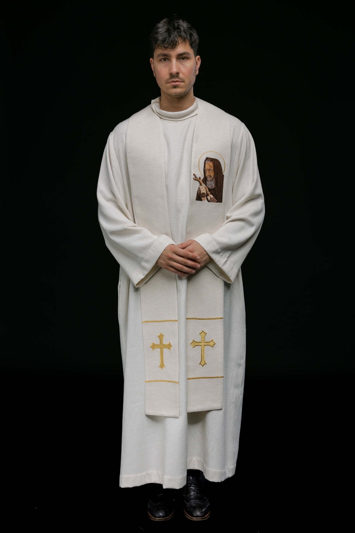 Etole brodée à l'effigie du Padre Pio KSW2/006/05/49 - CHASUBLES.FR