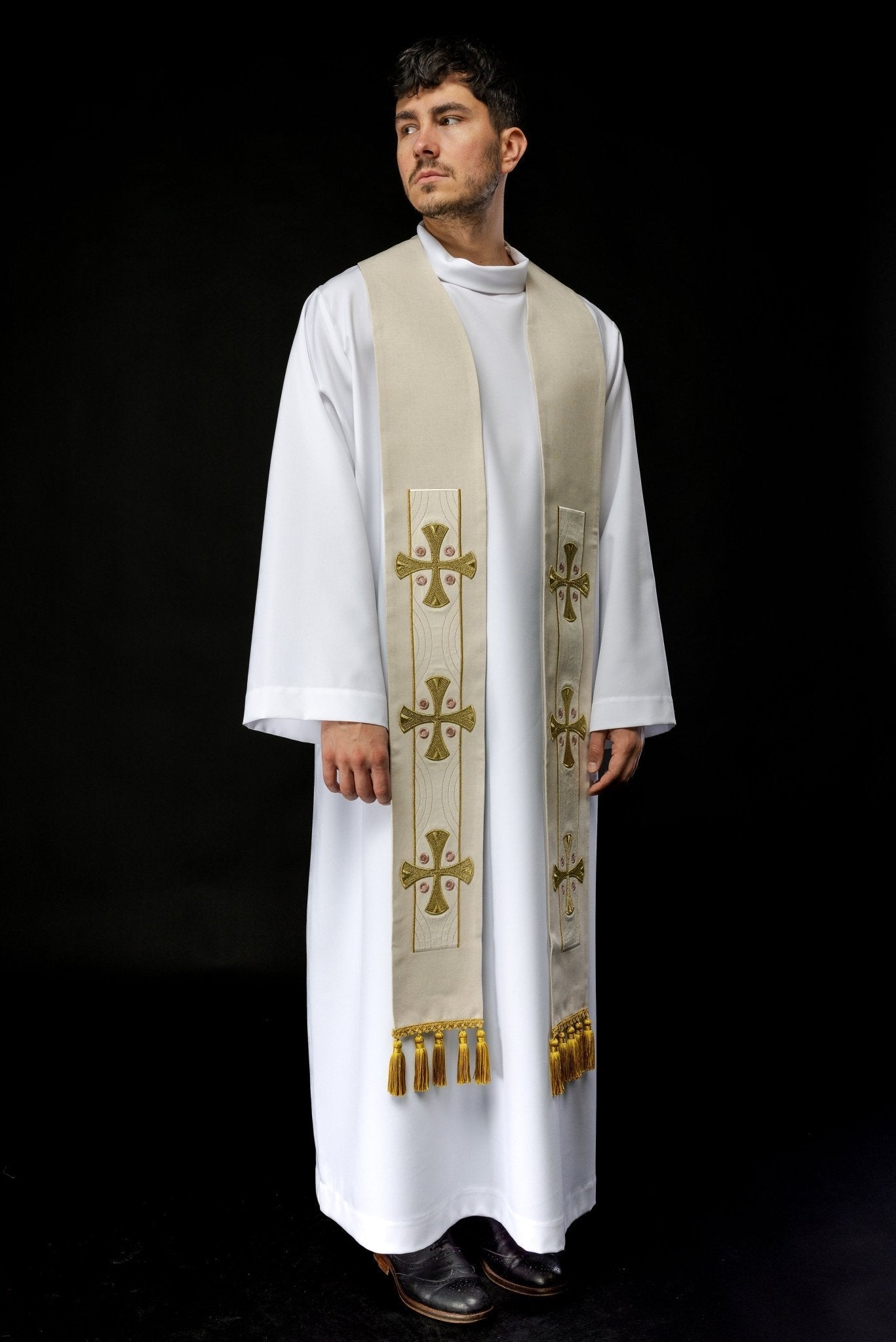 Étole brodée de croix écrues S - 2068 - 05 - 70 - CHASUBLES.FR