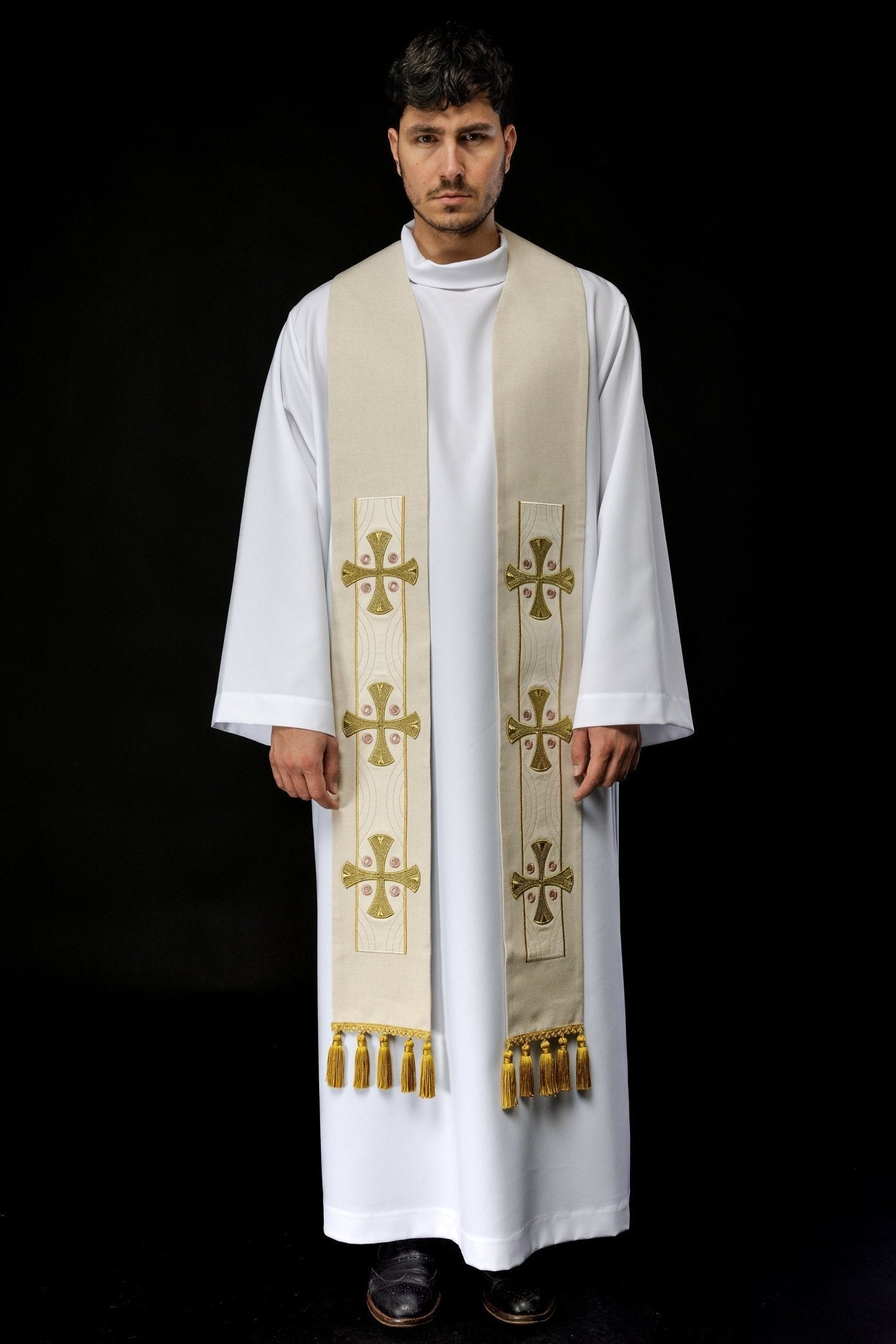 Étole brodée de croix écrues S - 2068 - 05 - 70 - CHASUBLES.FR