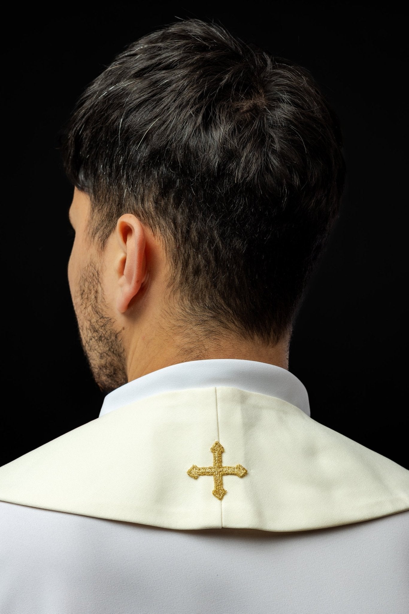 Étole brodée de la croix, de l'IHS et du cœur de Jésus - Christ écru KST/159/05/01 ECRU - CHASUBLES.FR