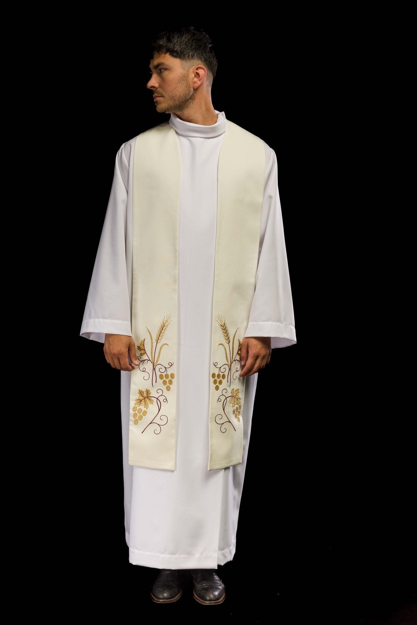 Étole brodée de raisins et d'épis en écru KST/003/05/01 ECRU - CHASUBLES.FR