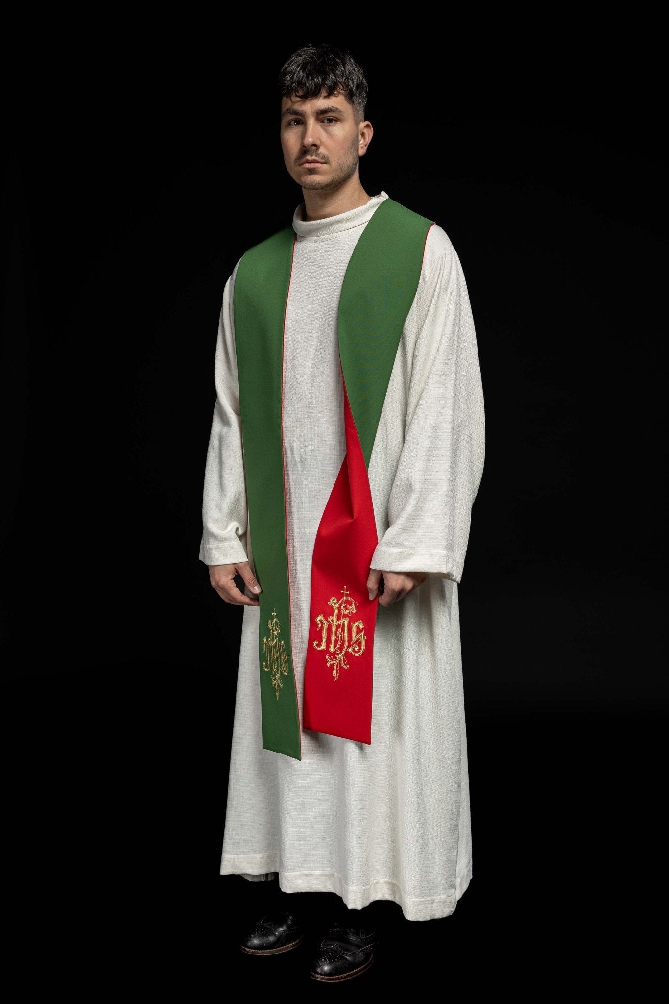 Étole brodée IHS KST/053/01 - 02/01 ZIELONY - CZERWONY - CHASUBLES.FR