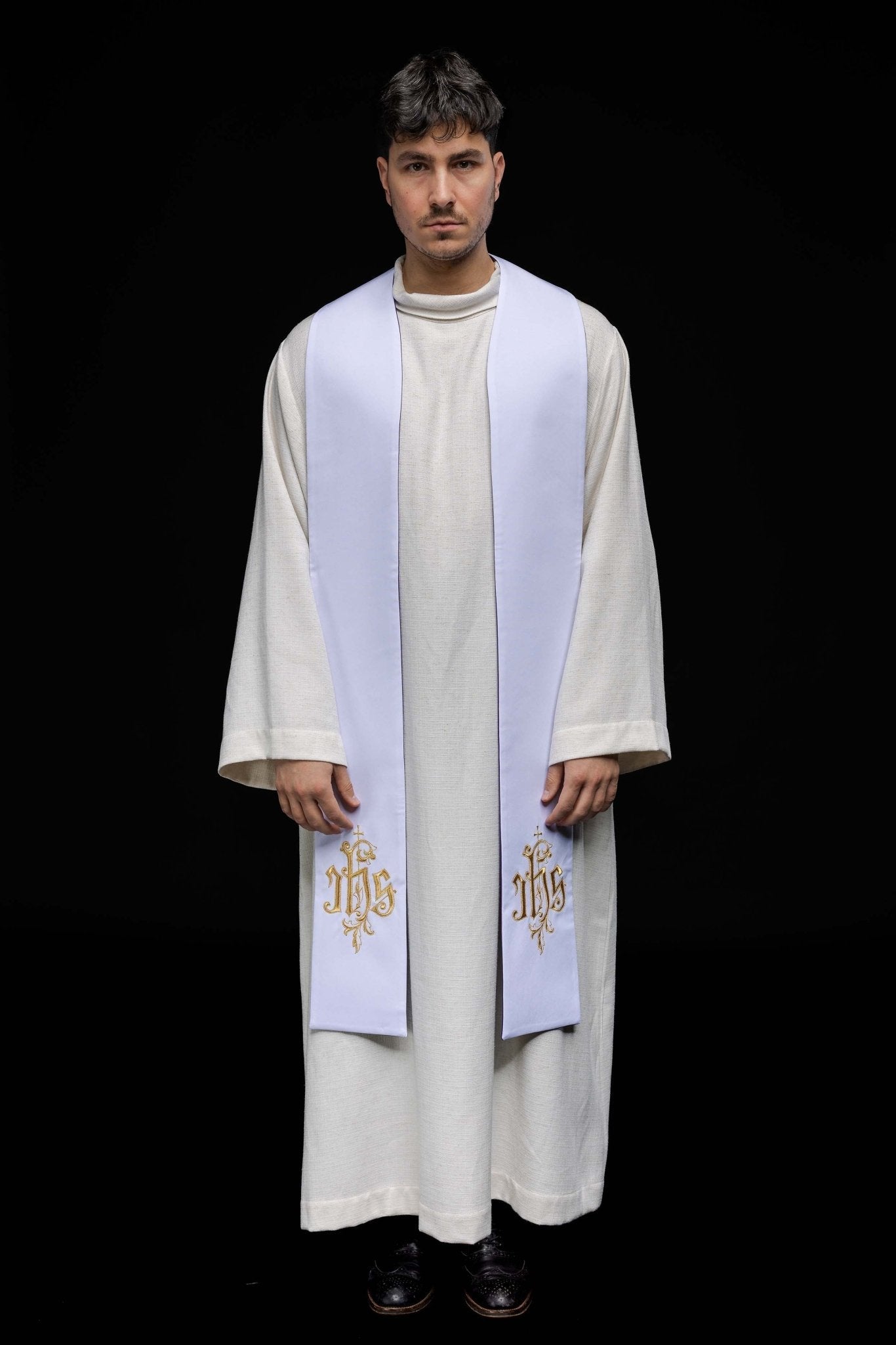 Étole brodée IHS KST/053/03 - 04/01 FIOLET - BIAŁY - CHASUBLES.FR