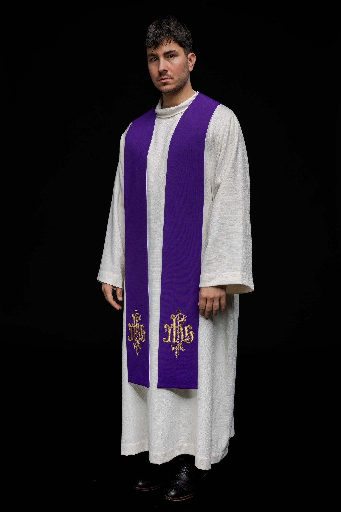 Étole brodée IHS KST/053/03 - 04/01 FIOLET - BIAŁY - CHASUBLES.FR
