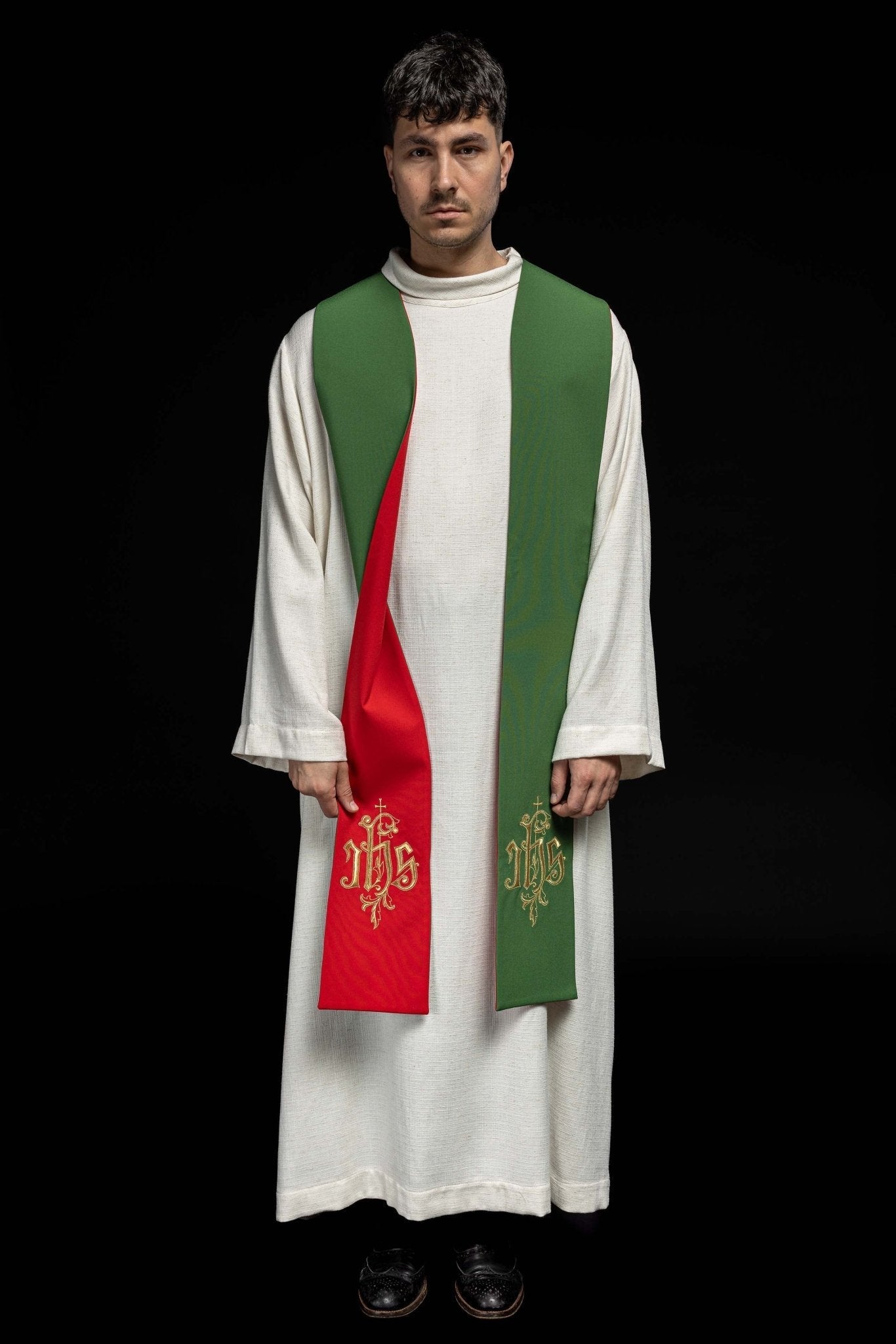 Étole brodée IHS KST/053/01 - 02/01 ZIELONY - CZERWONY - CHASUBLES.FR