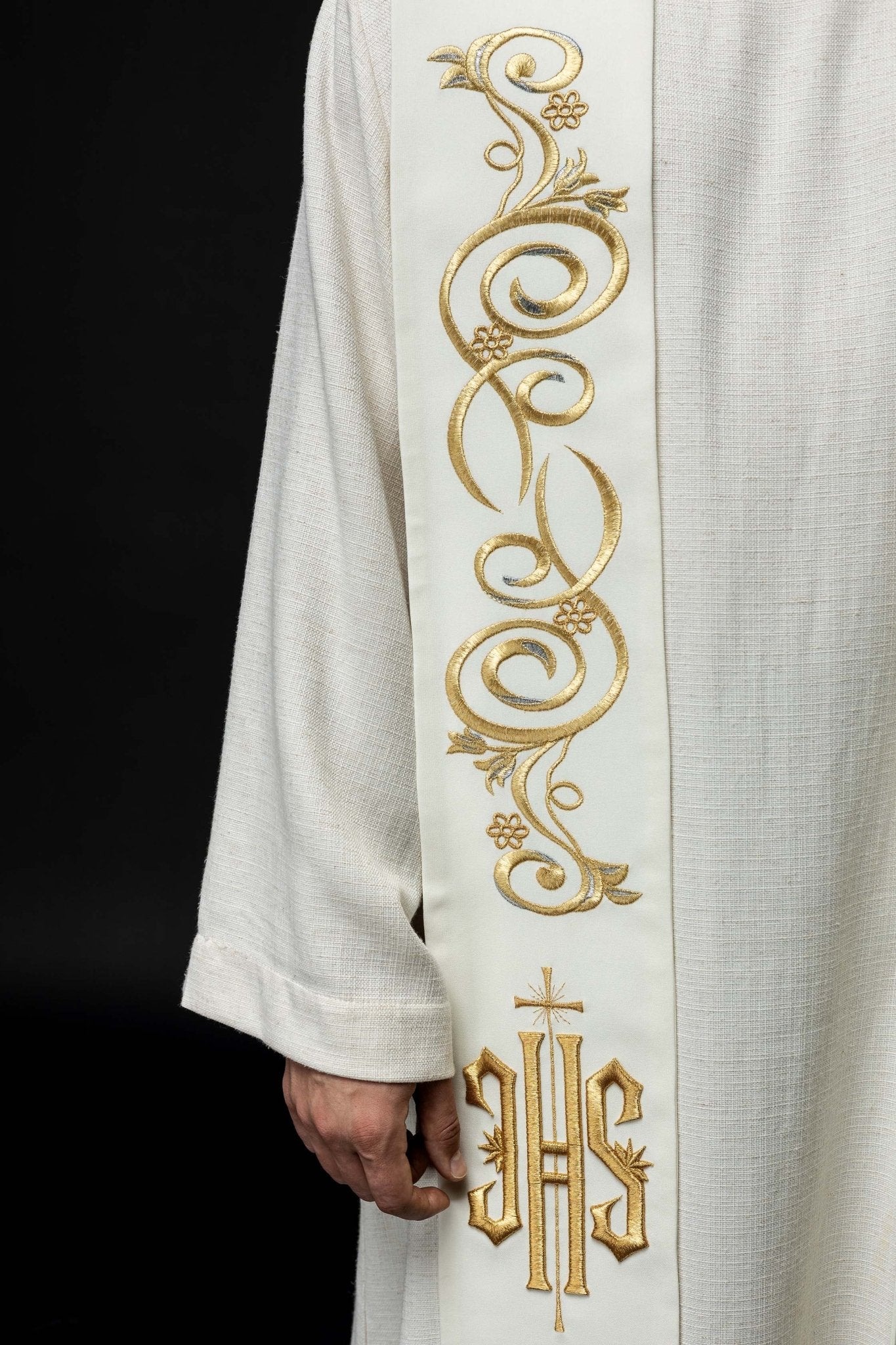 Étole brodée IHS écru KST/031/05/01 ECRU - CHASUBLES.FR
