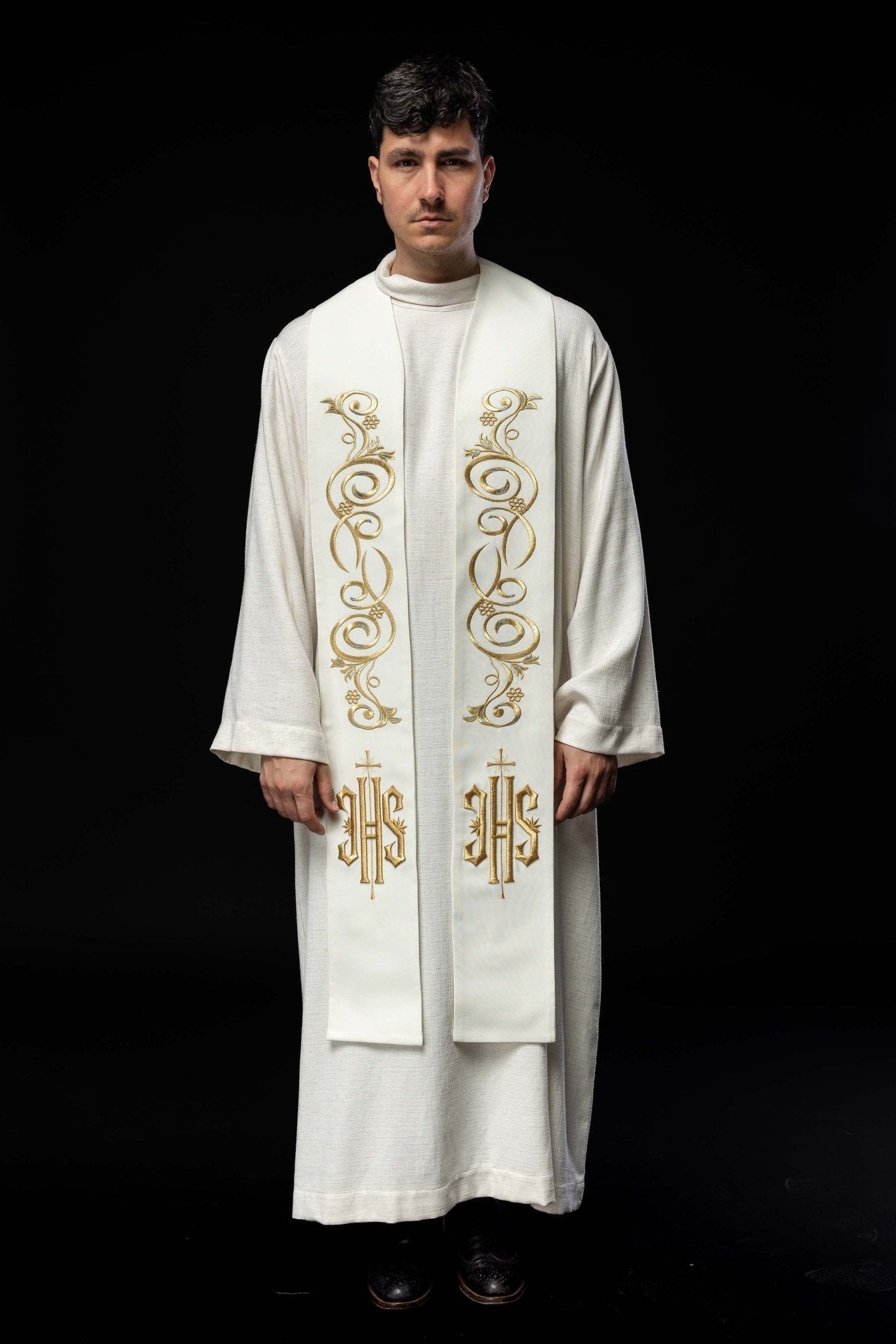 Étole brodée IHS écru KST/031/05/01 ECRU - CHASUBLES.FR