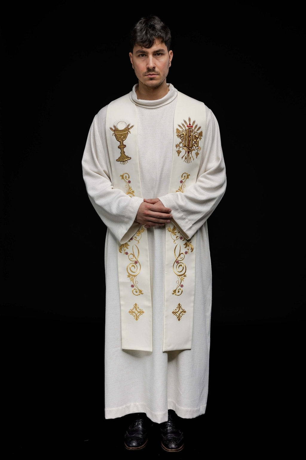 Étole brodée IHS et calice écru KST/411/05/01 ECRU - CHASUBLES.FR