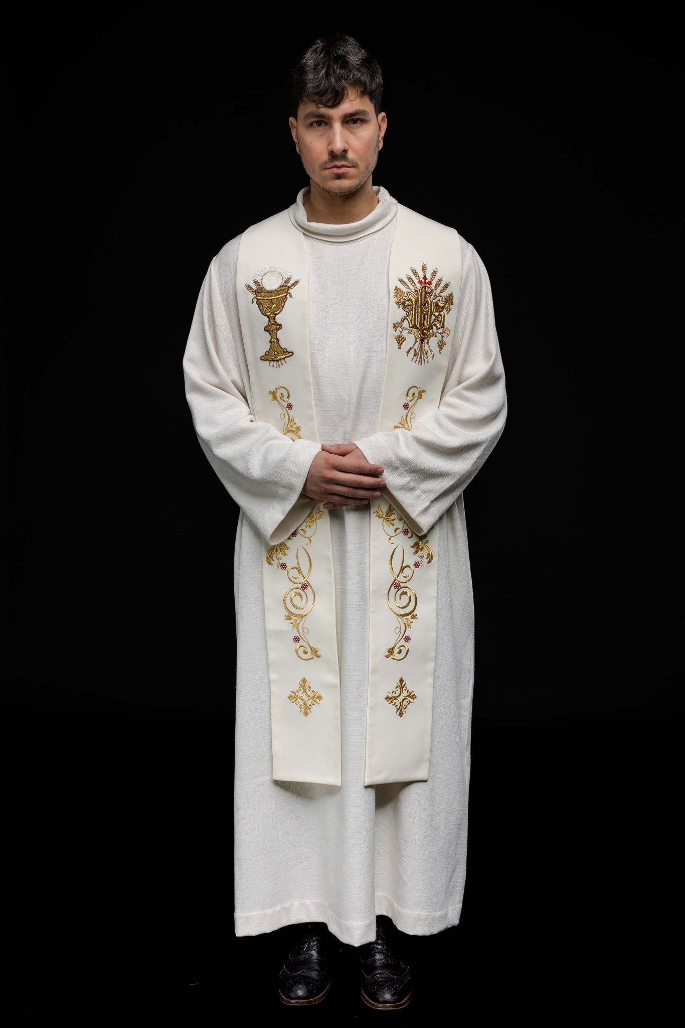 Étole brodée IHS et calice écru KST/411/05/01 ECRU - CHASUBLES.FR