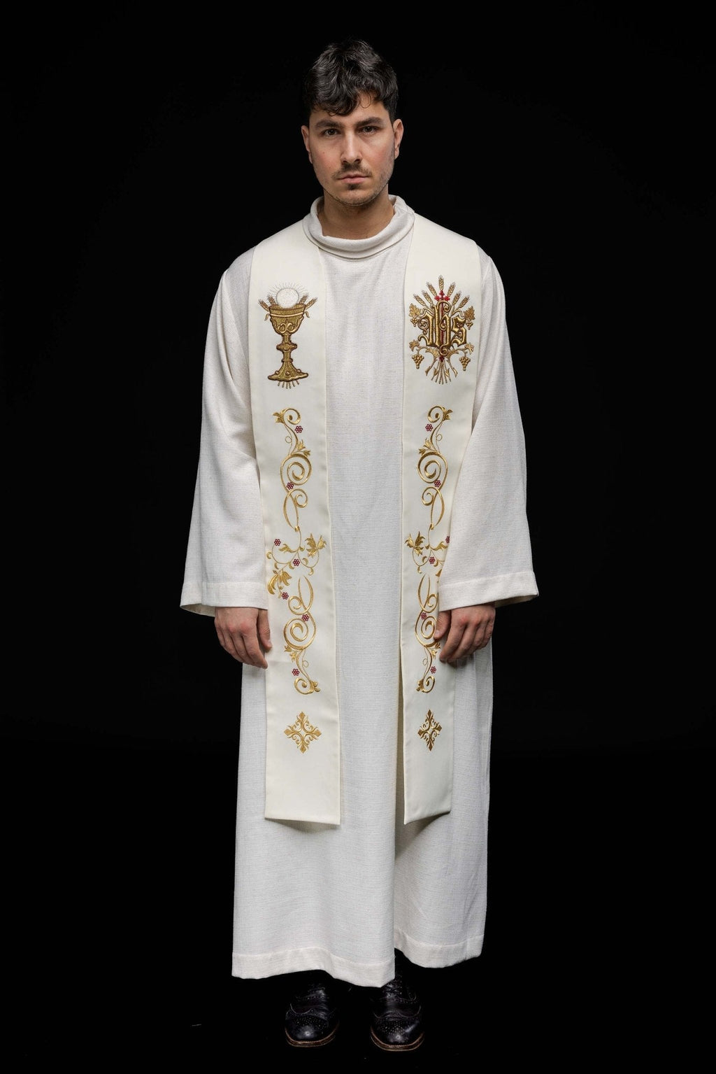 Étole brodée IHS et calice écru KST/411/05/01 ECRU - CHASUBLES.FR