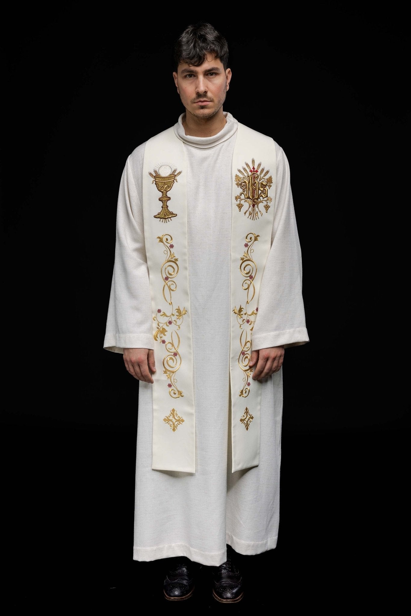 Étole brodée IHS et calice écru KST/411/05/01 ECRU - CHASUBLES.FR