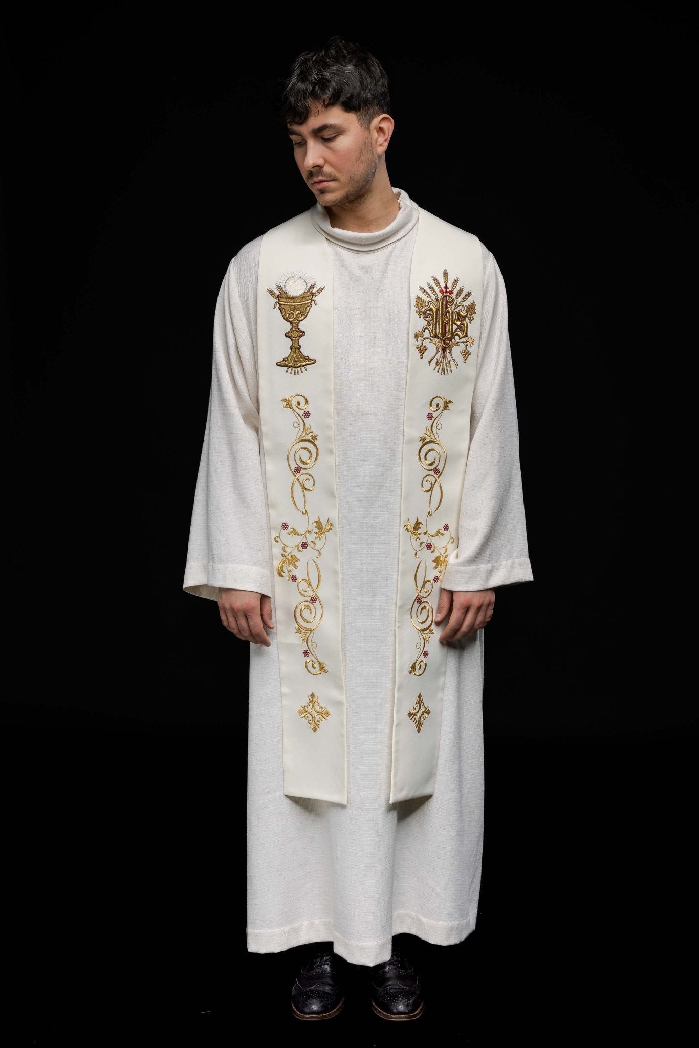 Étole brodée IHS et calice écru KST/411/05/01 ECRU - CHASUBLES.FR