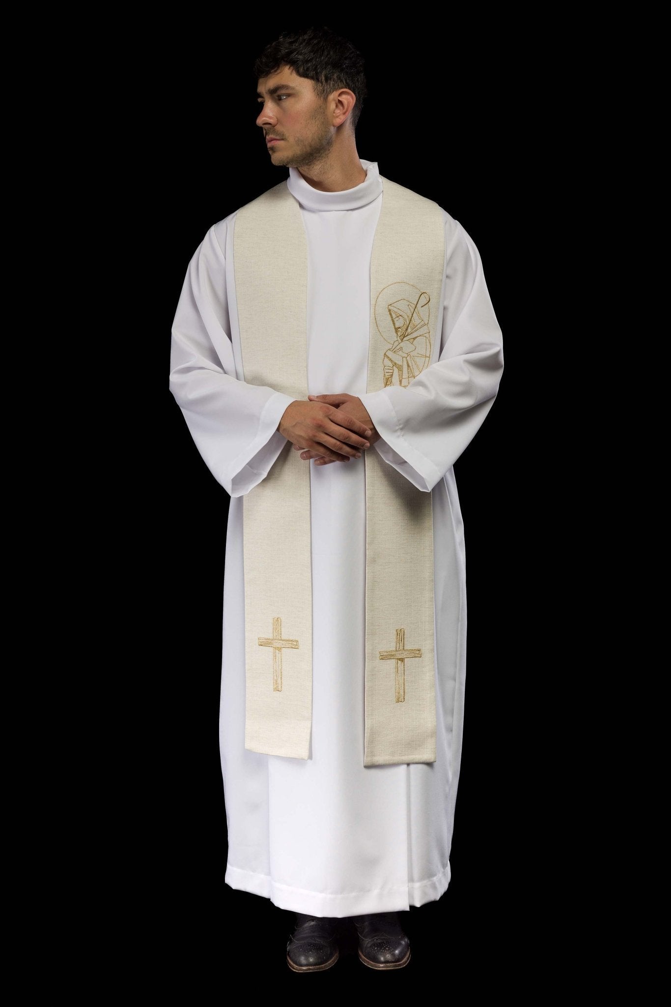 Étole brodée "Jésus bon berger" écru S-2059-05-49 - CHASUBLES.FR