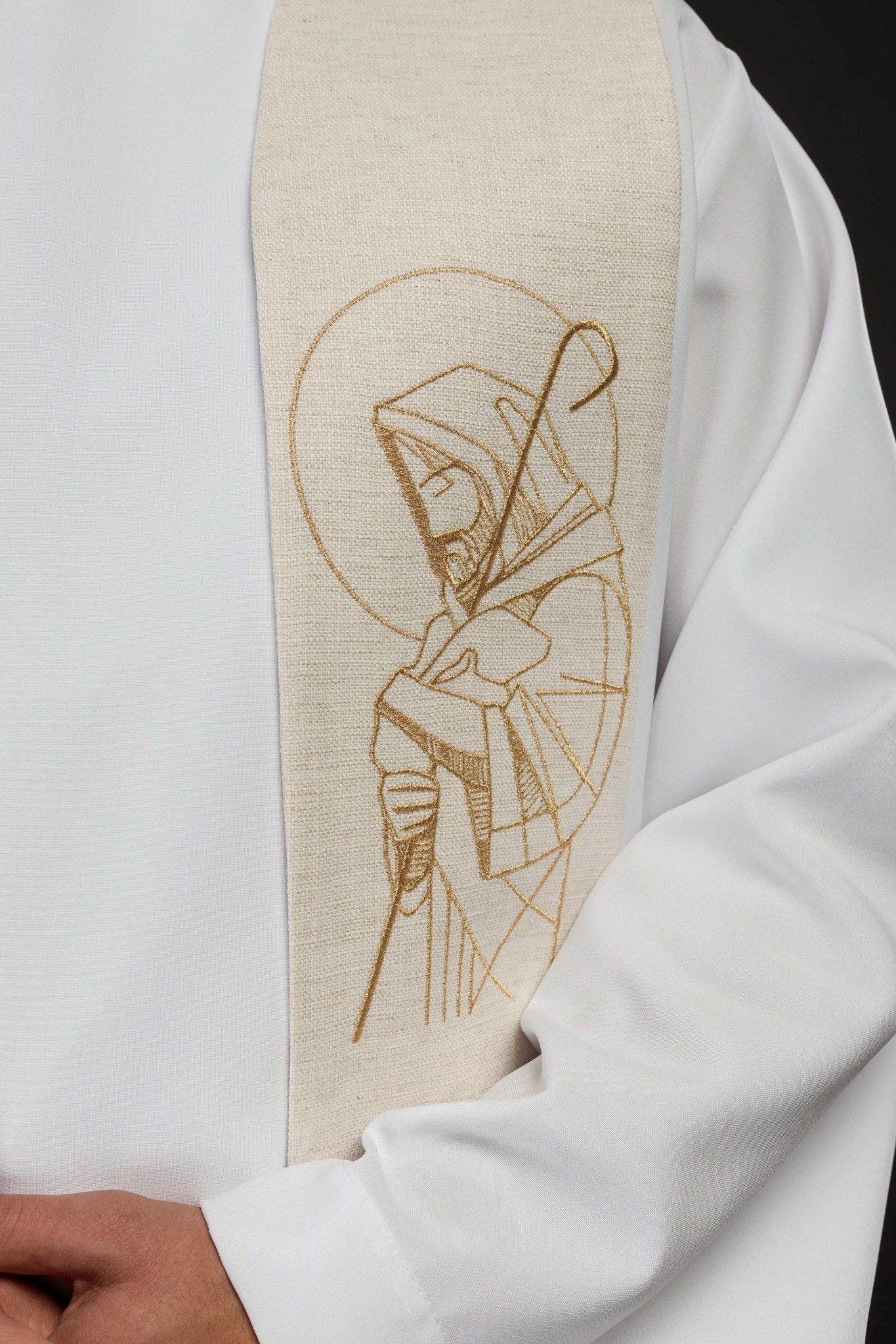 Étole brodée "Jésus bon berger" écru S-2059-05-49 - CHASUBLES.FR