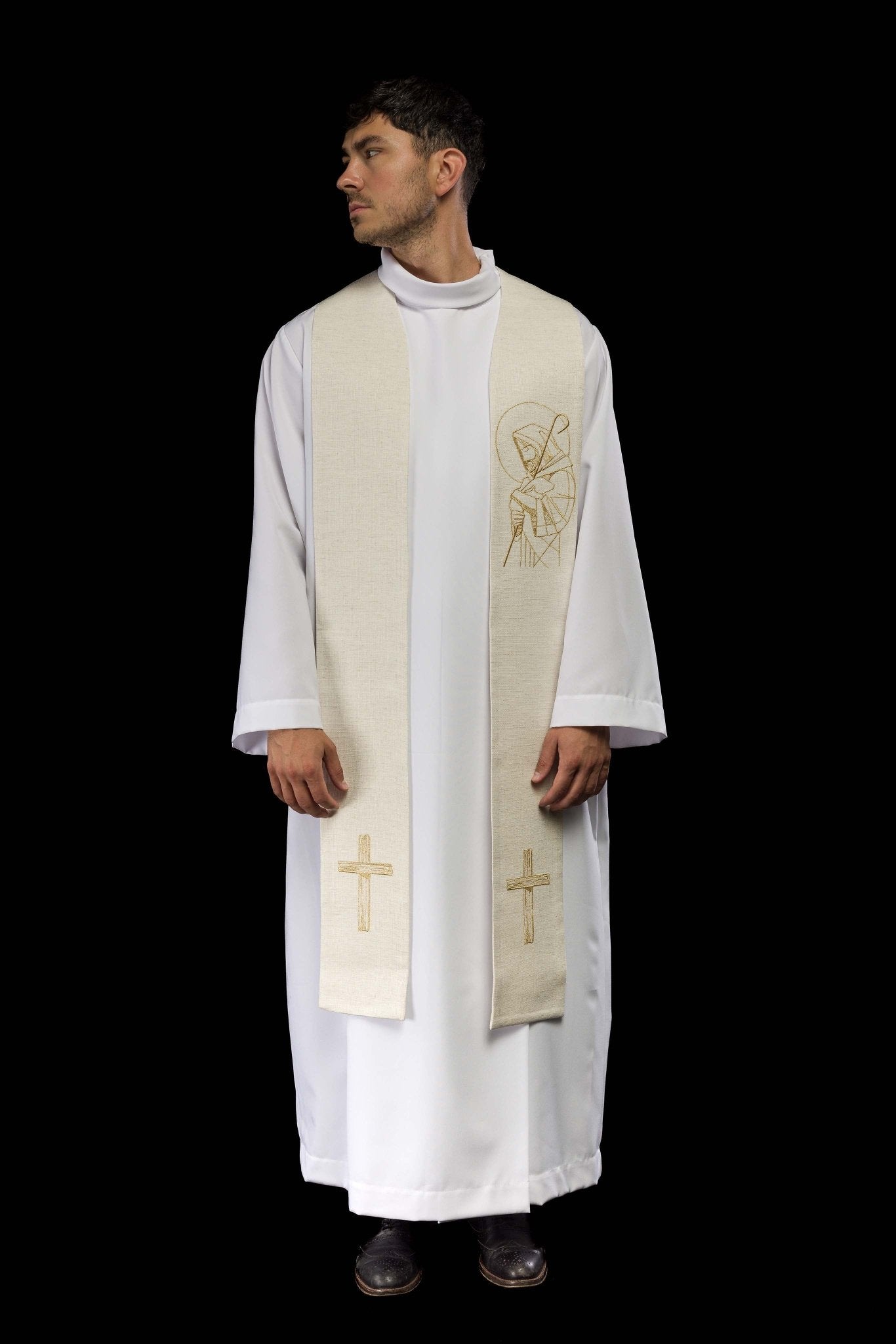 Étole brodée "Jésus bon berger" écru S-2059-05-49 - CHASUBLES.FR