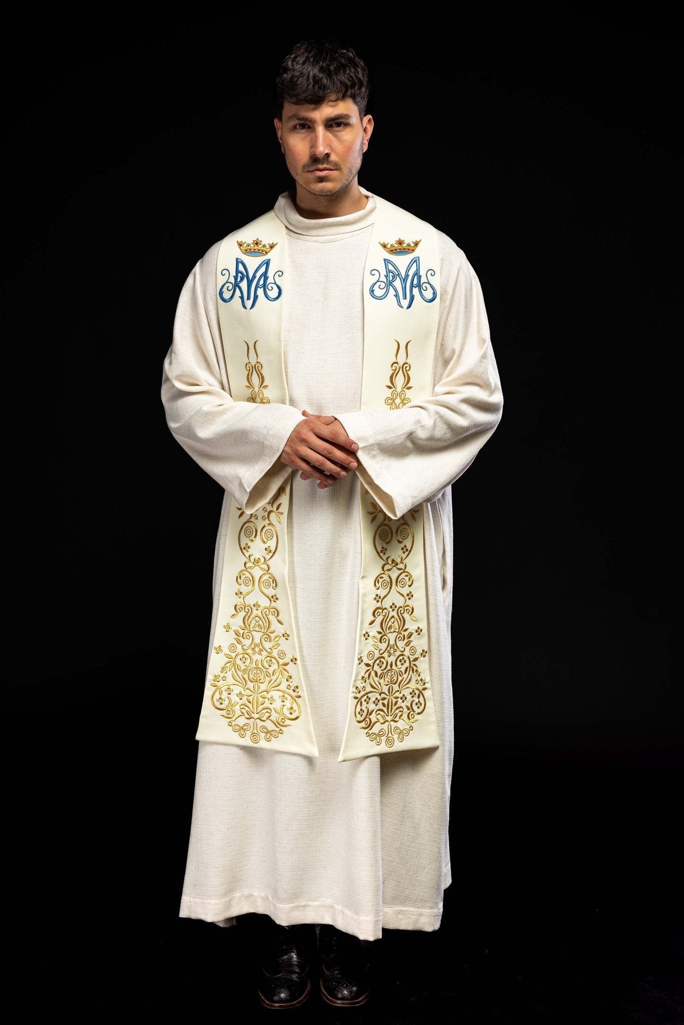 Etole brodée motif marial avec couronne écrue KST/040/05/01 ECRU - CHASUBLES.FR