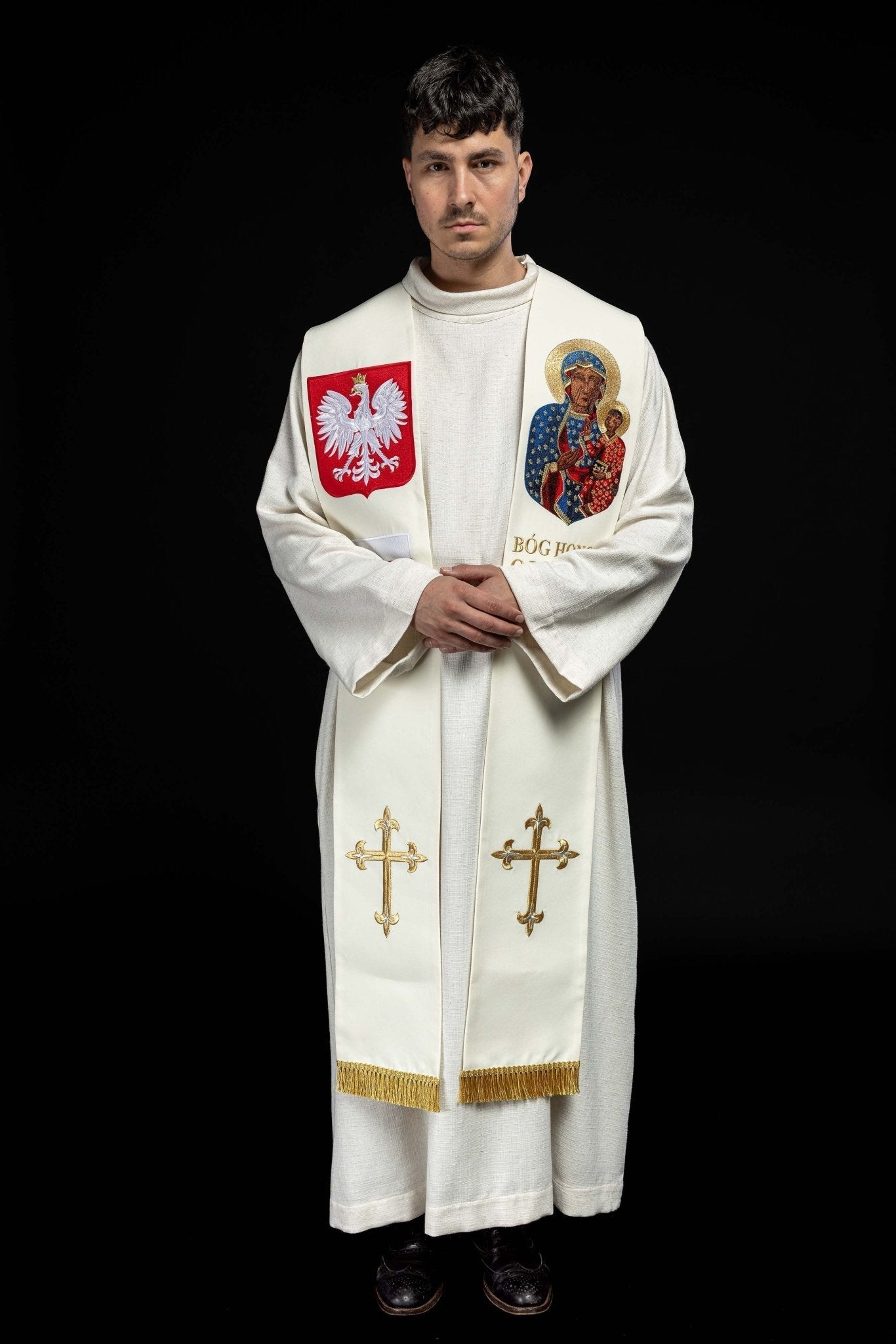 Étole brodée Notre - Dame de Czestochowa KST/501/05/01 ECRU - CHASUBLES.FR