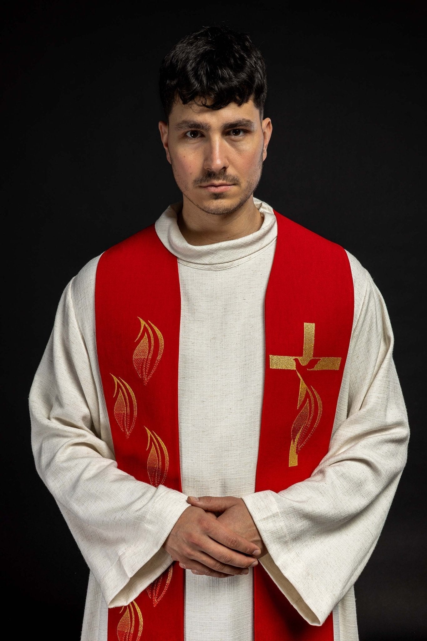 Étole brodée Saint - Esprit, croix et langues de feu Rouge KST/216/02/62 CZERWONY - CHASUBLES.FR