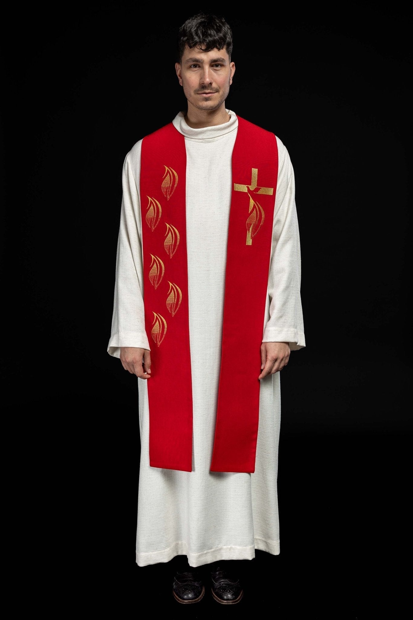 Étole brodée Saint - Esprit, croix et langues de feu Rouge KST/216/02/62 CZERWONY - CHASUBLES.FR