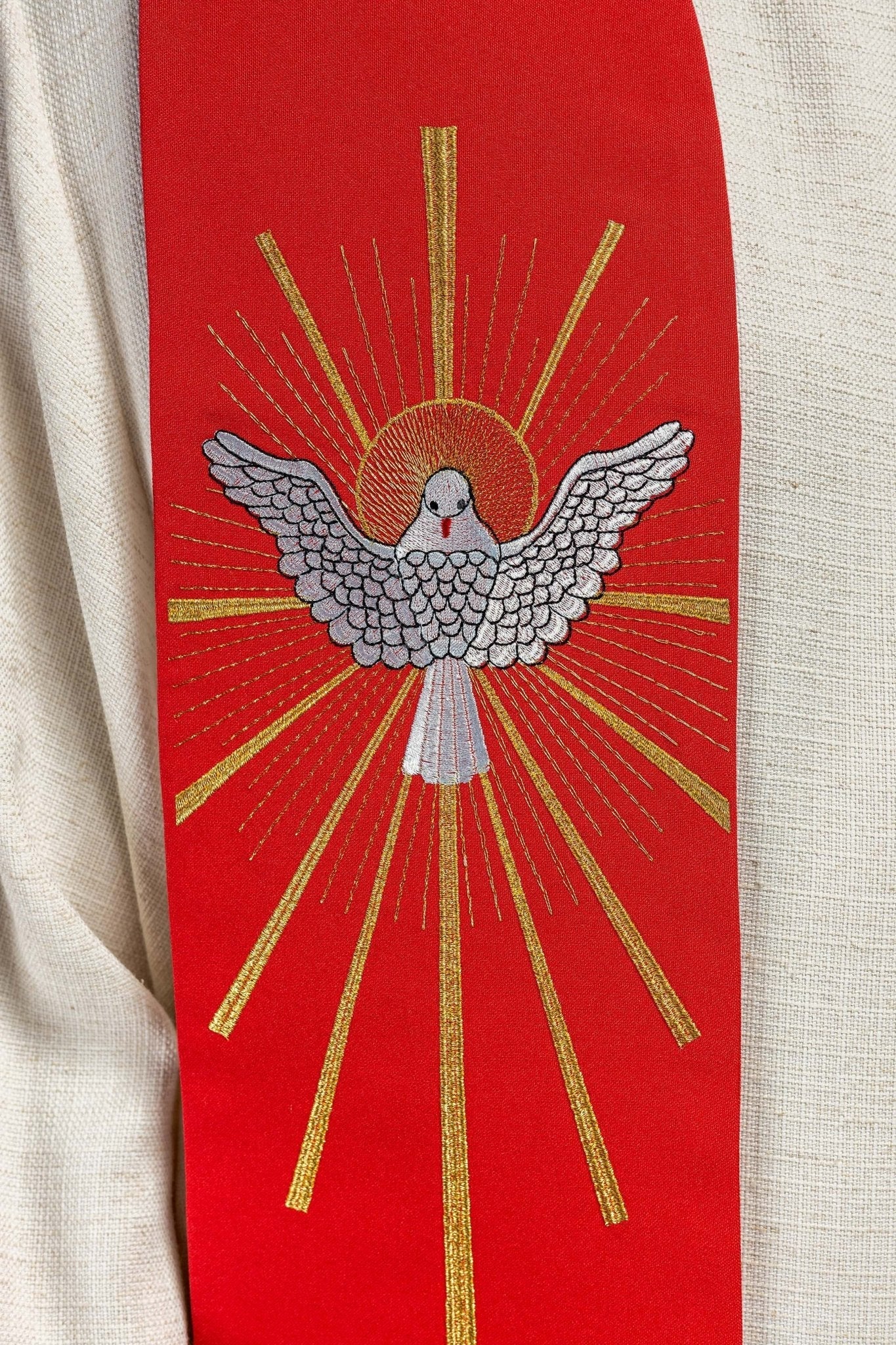 Étole brodée Saint - Esprit et langues de feu rouge KST/030/02/01 CZERWONY - CHASUBLES.FR