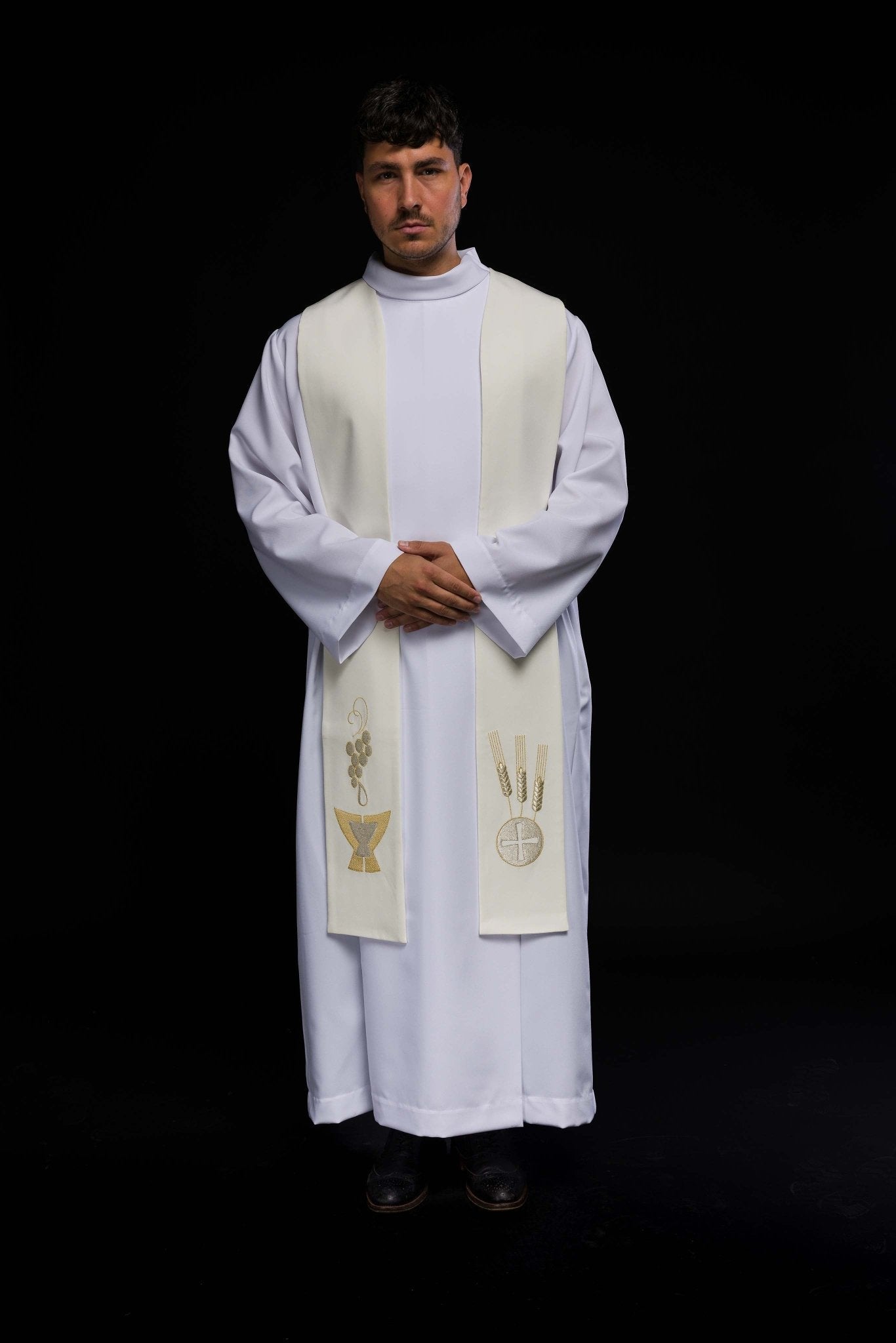 Étole de calice, pointes et raisins en écru KST/009/05/01 ECRU - CHASUBLES.FR