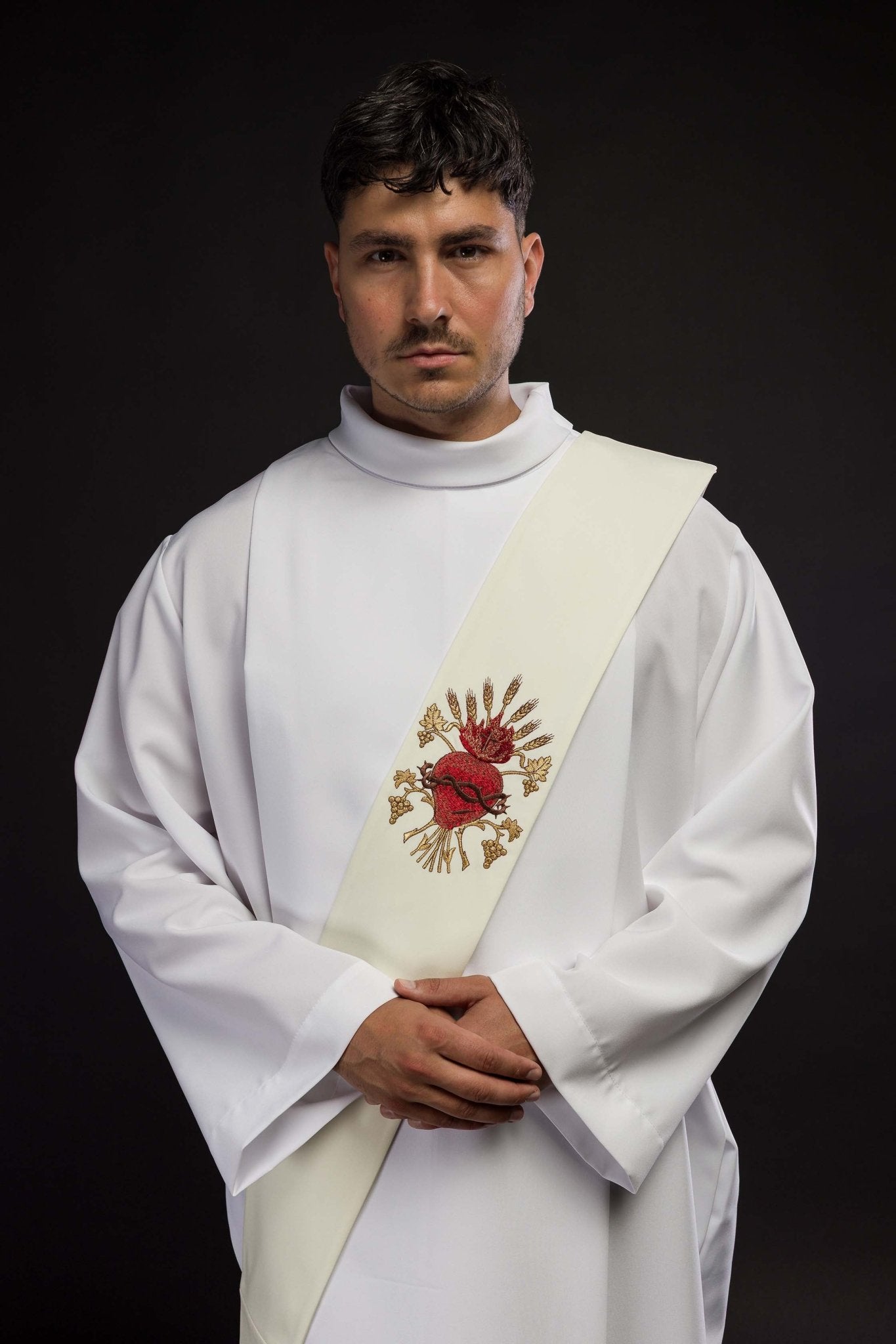 Étole de diacre avec broderie du Cœur de Jésus KSD/137/05/01 ECRU - CHASUBLES.FR