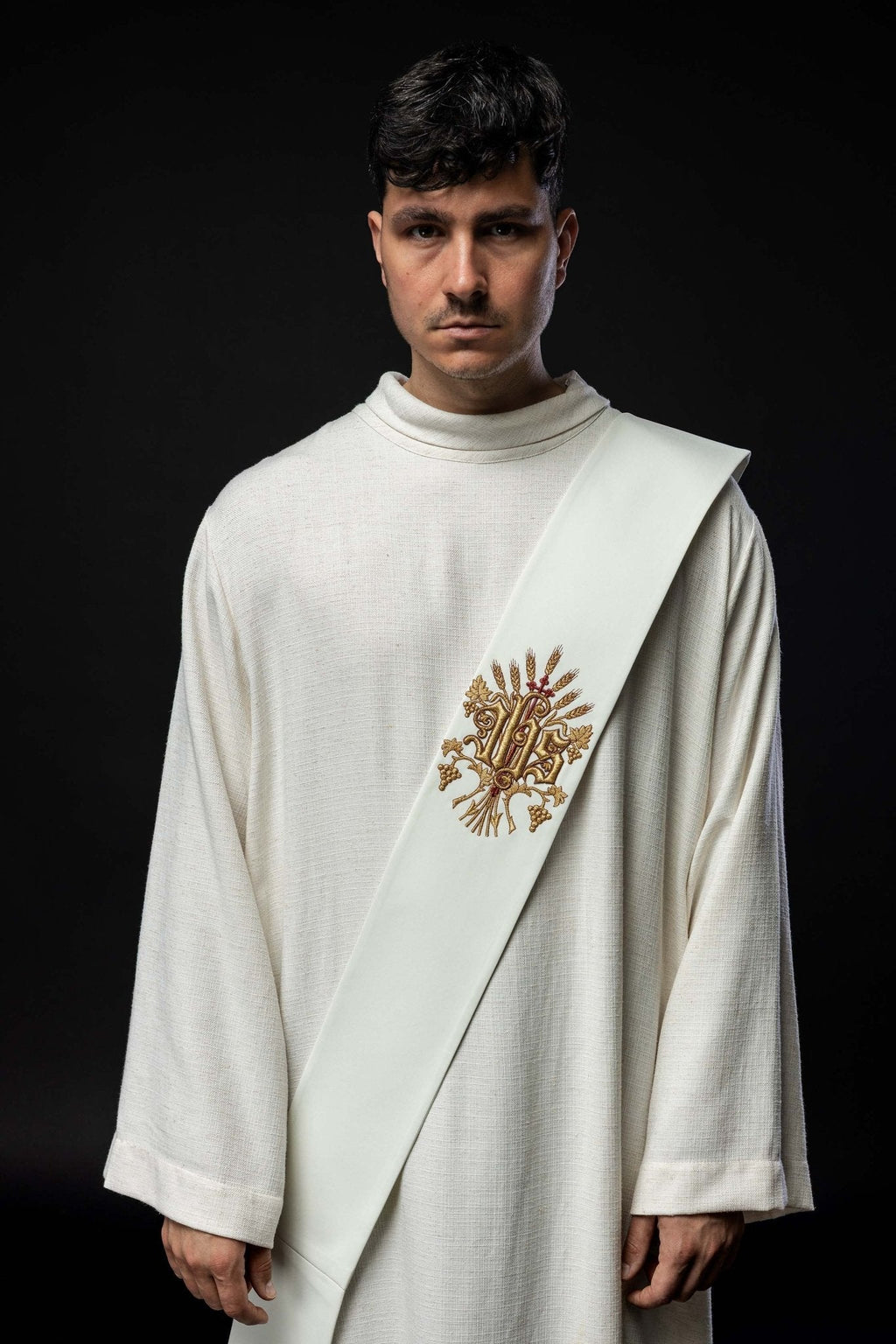 Étole de diacre avec motif de raisin et de croix KSD/139/05/01 ECRU - CHASUBLES.FR