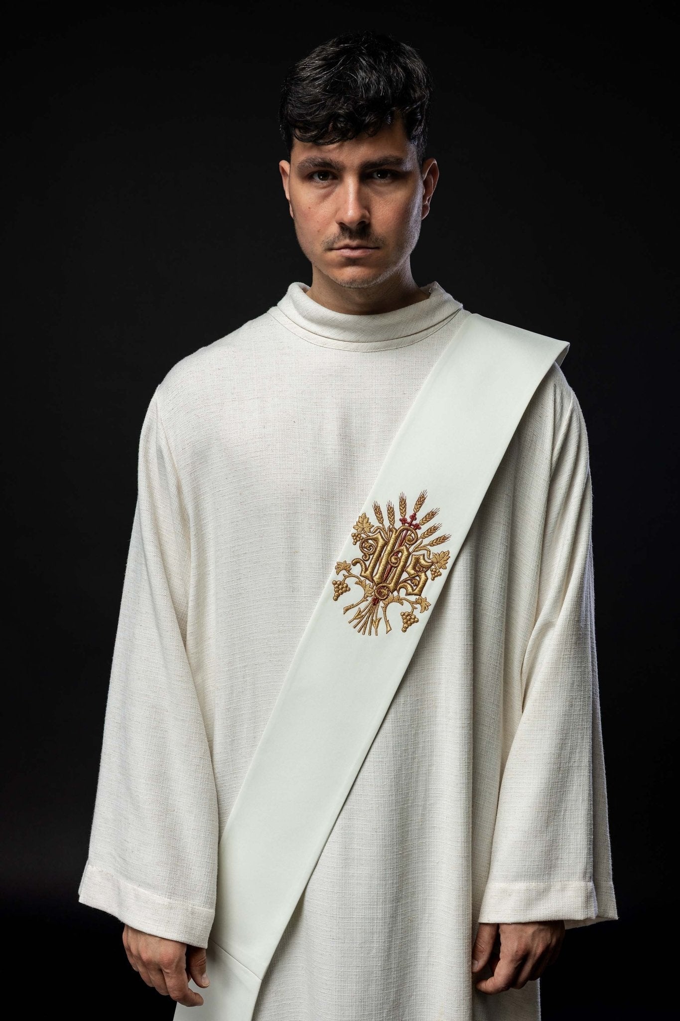 Étole de diacre avec motif de raisin et de croix KSD/139/05/01 ECRU - CHASUBLES.FR