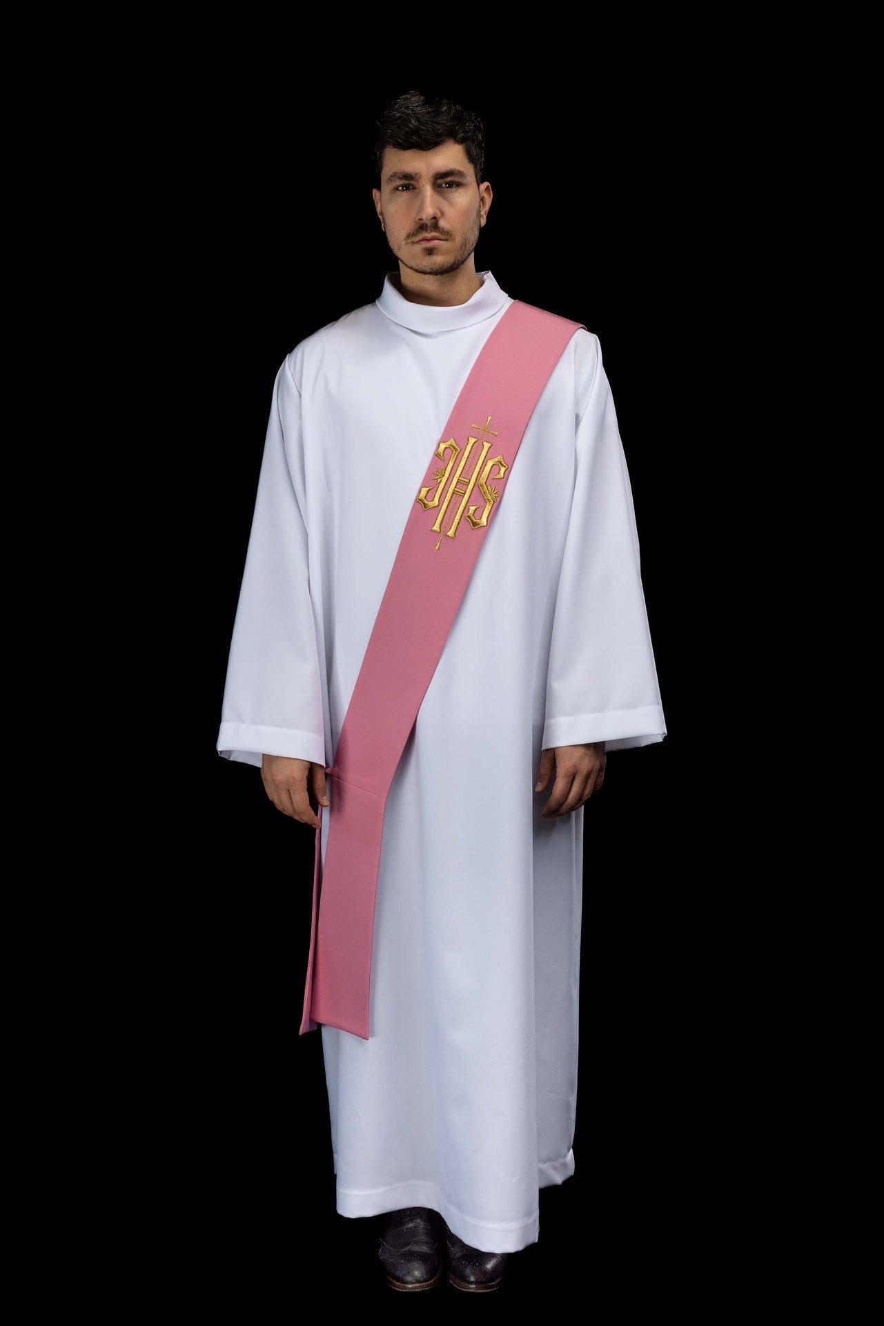 Étole de diacre brodée IHS avec croix KSD/135/08/01 RÓŻ - CHASUBLES.FR