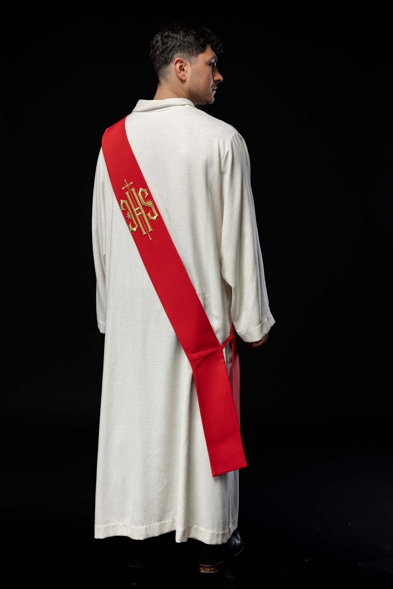 Étole de diacre brodée IHS avec croix KSD/135/02/01 CZERWONY - CHASUBLES.FR