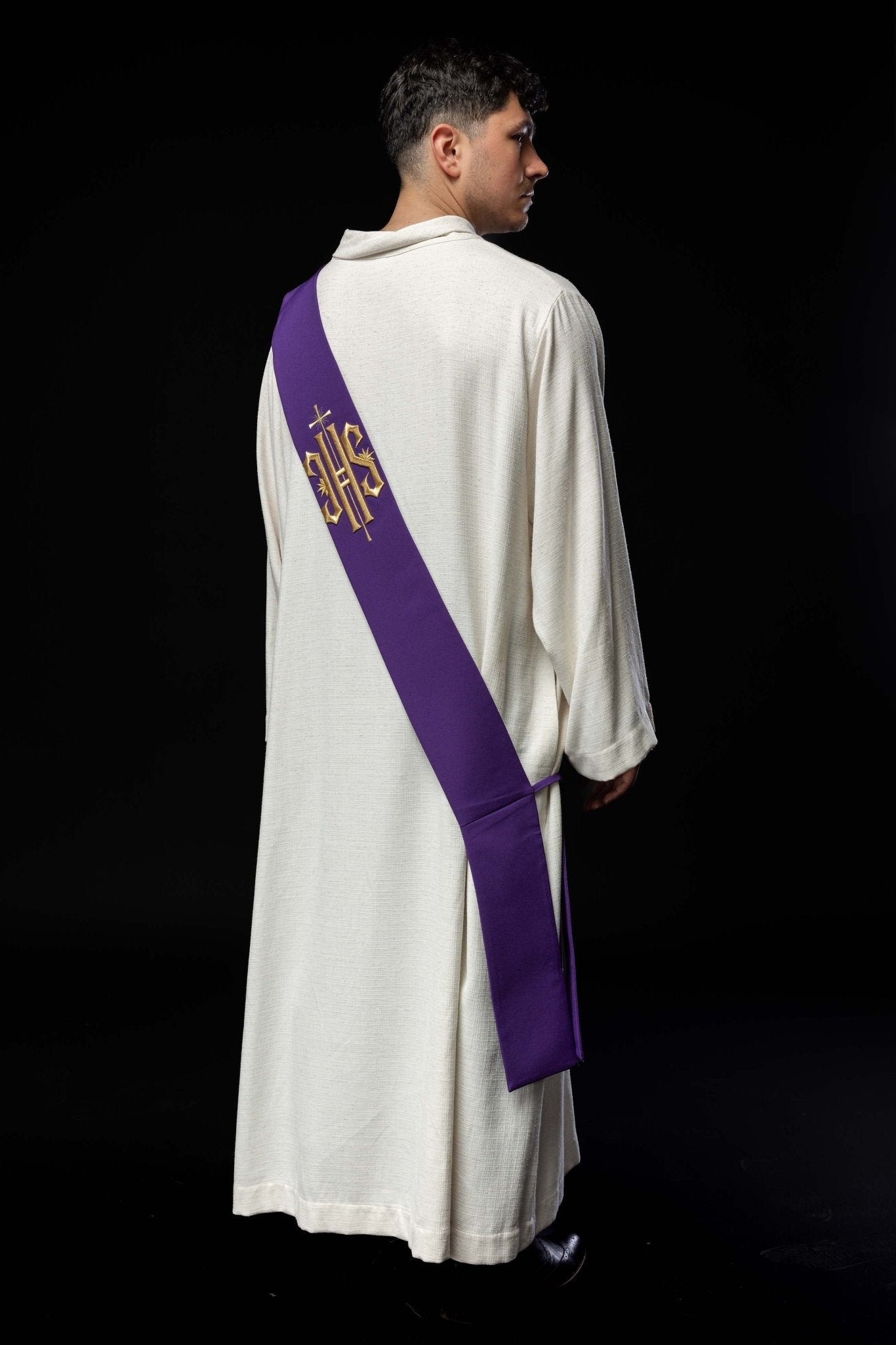 Étole de diacre brodée IHS avec croix KSD/135/03/01 FIOLET - CHASUBLES.FR